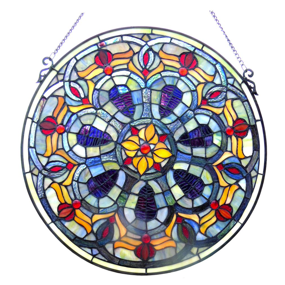 Tiffany-glass Victorian Window Panel 20" - Hand-Cut Stained Glass, Classic Design - Navarrete Furniture