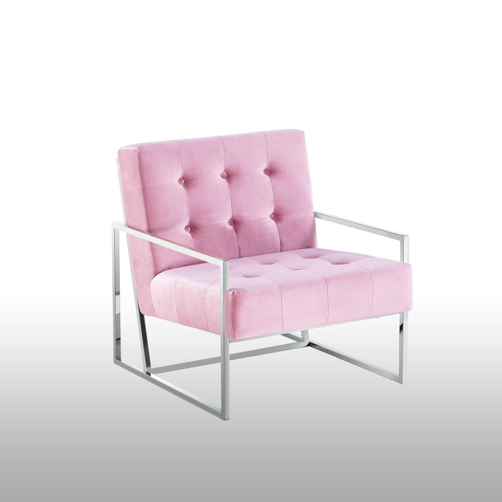 Beethoven Velvet Accent Chair – Luxurious Pink Velvet, Silver-Plated Finish - Navarrete Furniture