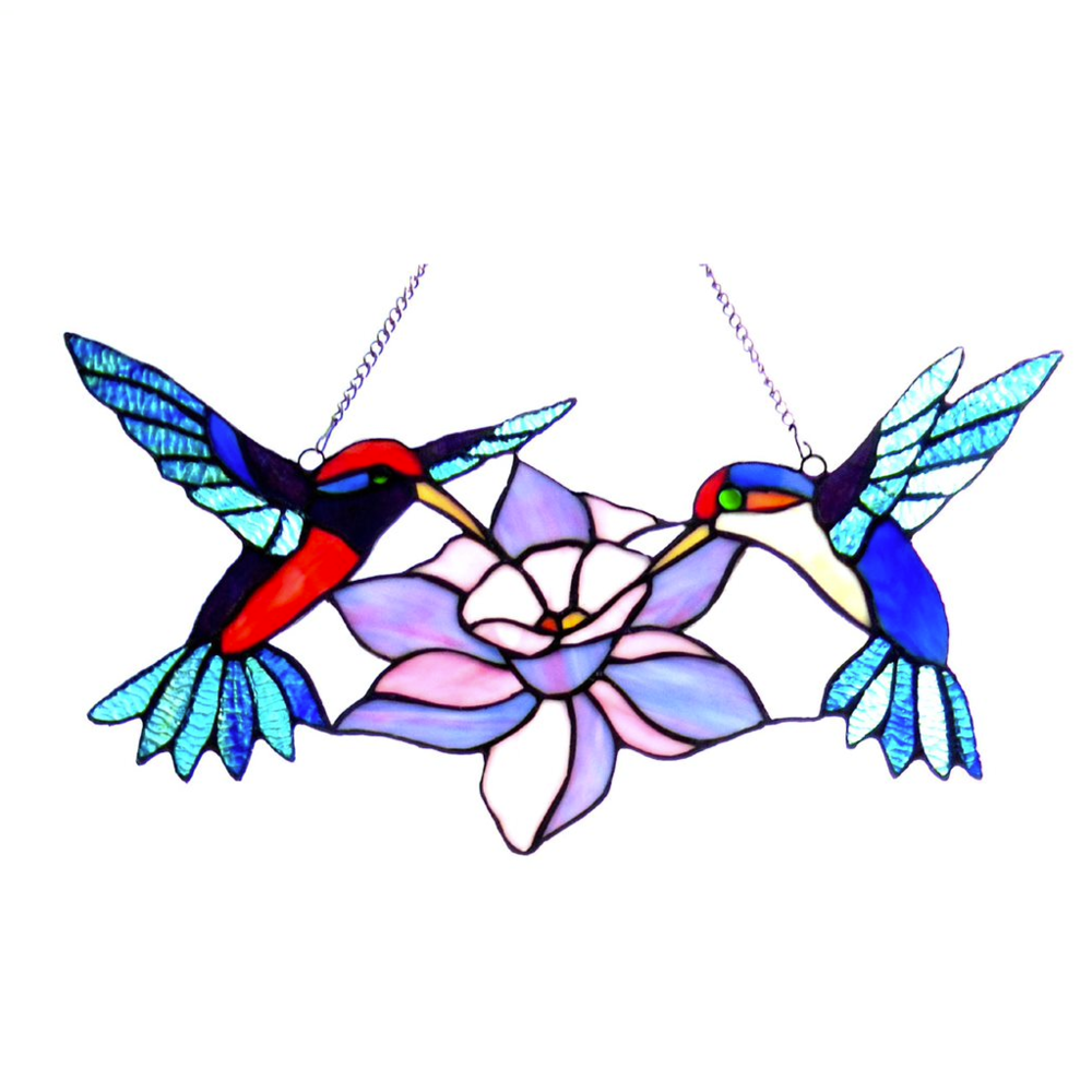 NECTAR 18" Hummingbird Tiffany-Glass Window Panel - Navarrete Furniture