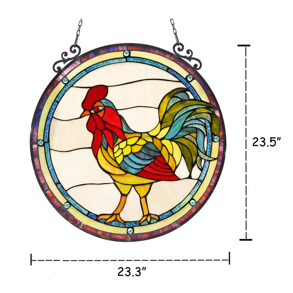 RODNEY Tiffany-glass Rooster Window Panel 24" - Handcrafted Stained Glass for a Charming Touch - Navarrete Furniture