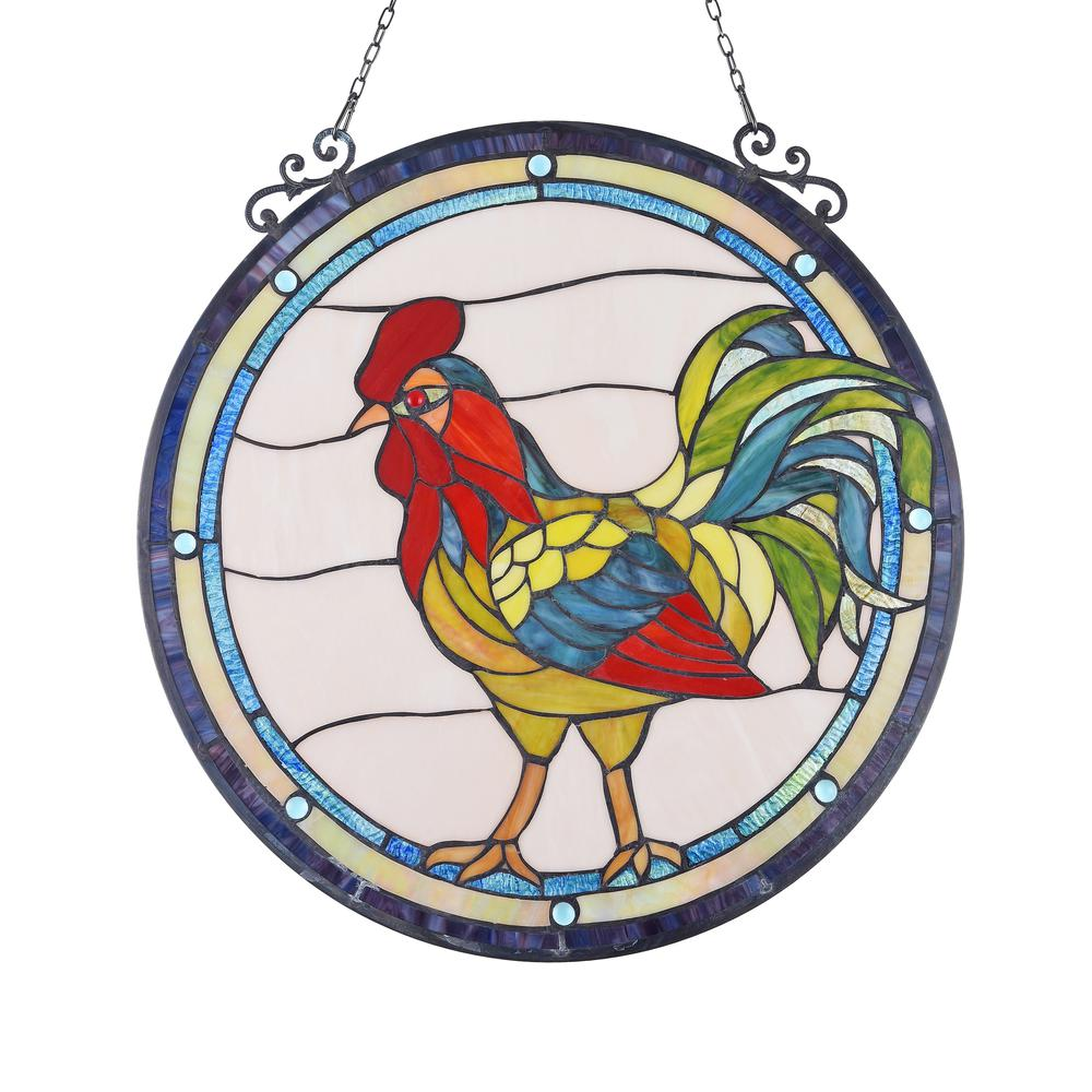 RODNEY Tiffany-glass Rooster Window Panel 24" - Handcrafted Stained Glass for a Charming Touch - Navarrete Furniture