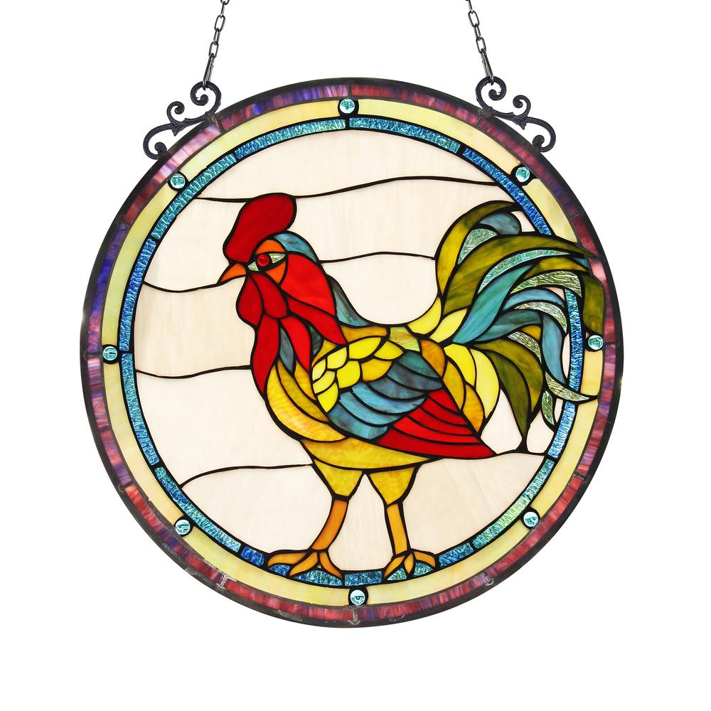 RODNEY Tiffany-glass Rooster Window Panel 24" - Handcrafted Stained Glass for a Charming Touch - Navarrete Furniture