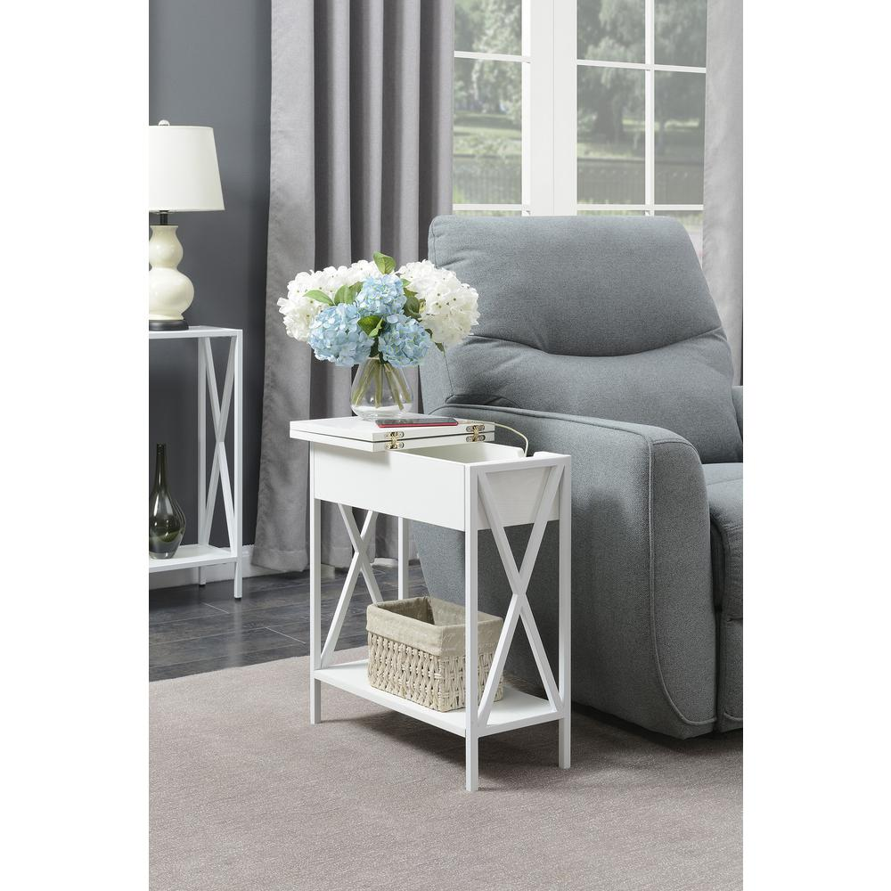 Tucson Flip Top End Table with Charging Station and Shelf