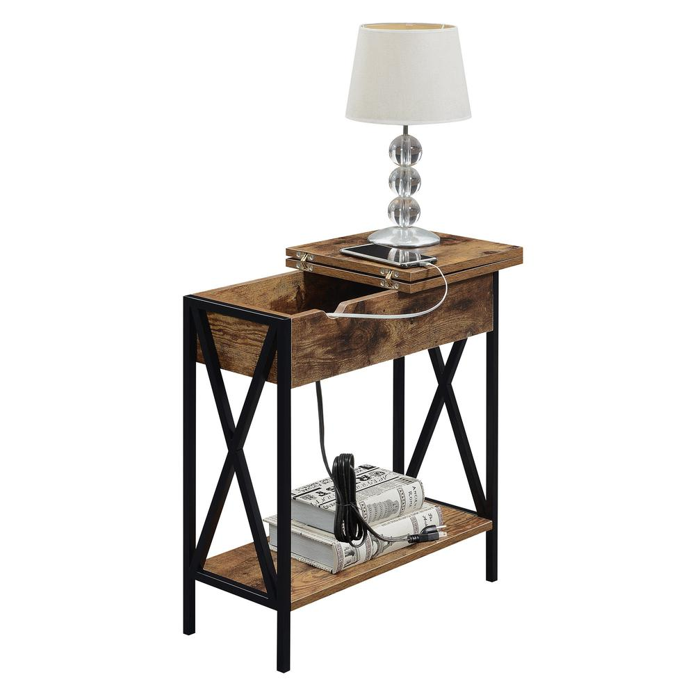 Tucson Flip Top End Table with Charging Station and Shelf