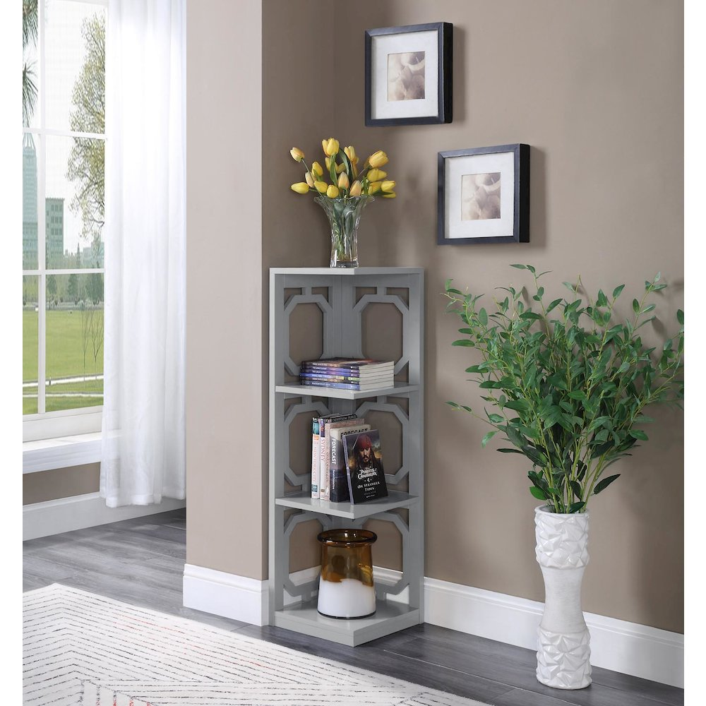 Elevate Your Corner with Omega 3-Tier Corner Bookcase in Gray - Navarrete Furniture