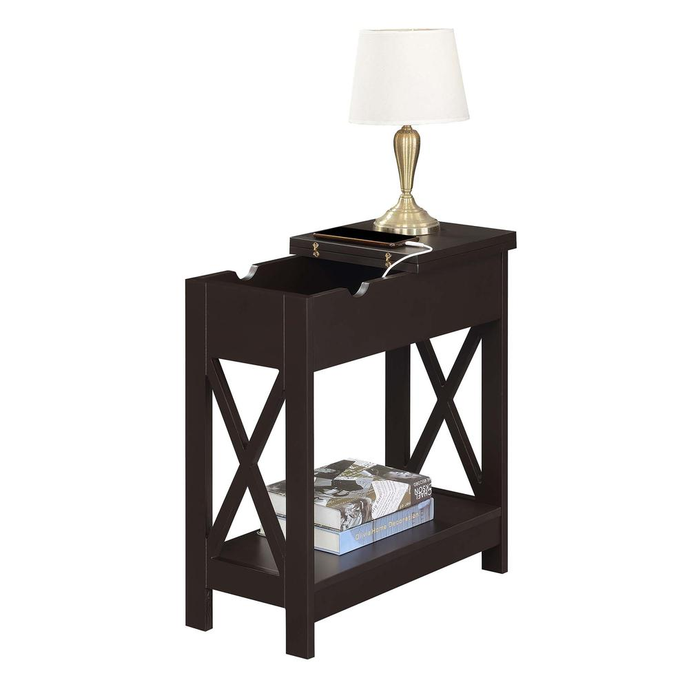Oxford Flip Top End Table with Charging Station Espresso