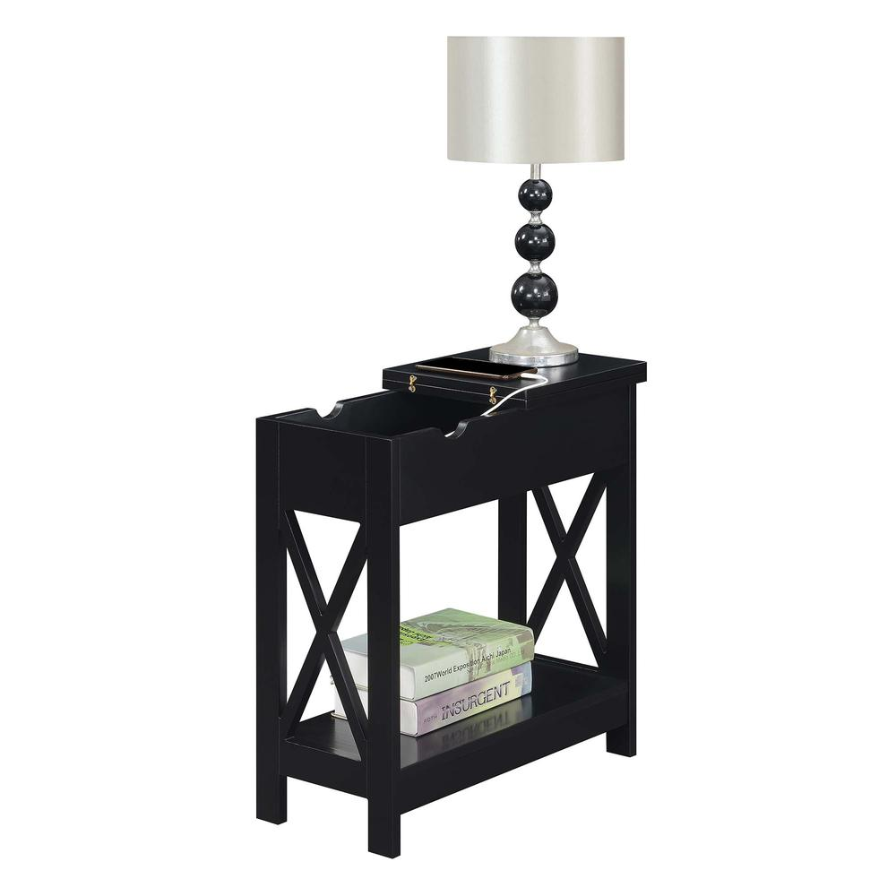 Oxford Flip Top End Table with Charging Station Black