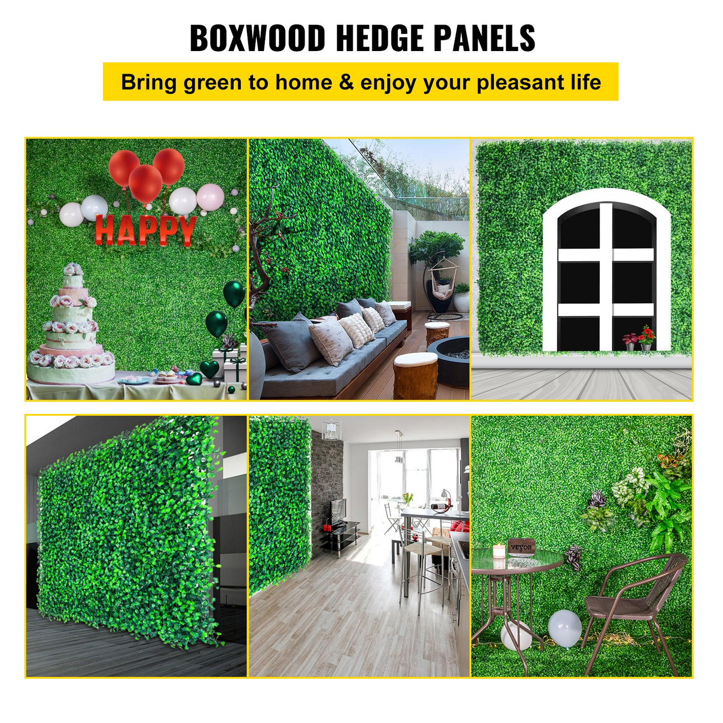 VEVOR Artificial Boxwood Panels, 16 PCS 20"x20" Boxwood Hedge Wall Panels, PE Artificial Grass Backdrop Wall 1.6", Privacy Hedge Screen for Decoration of Outdoor, Indoor, Garden, Fence, and Backyard - Navarrete Furniture