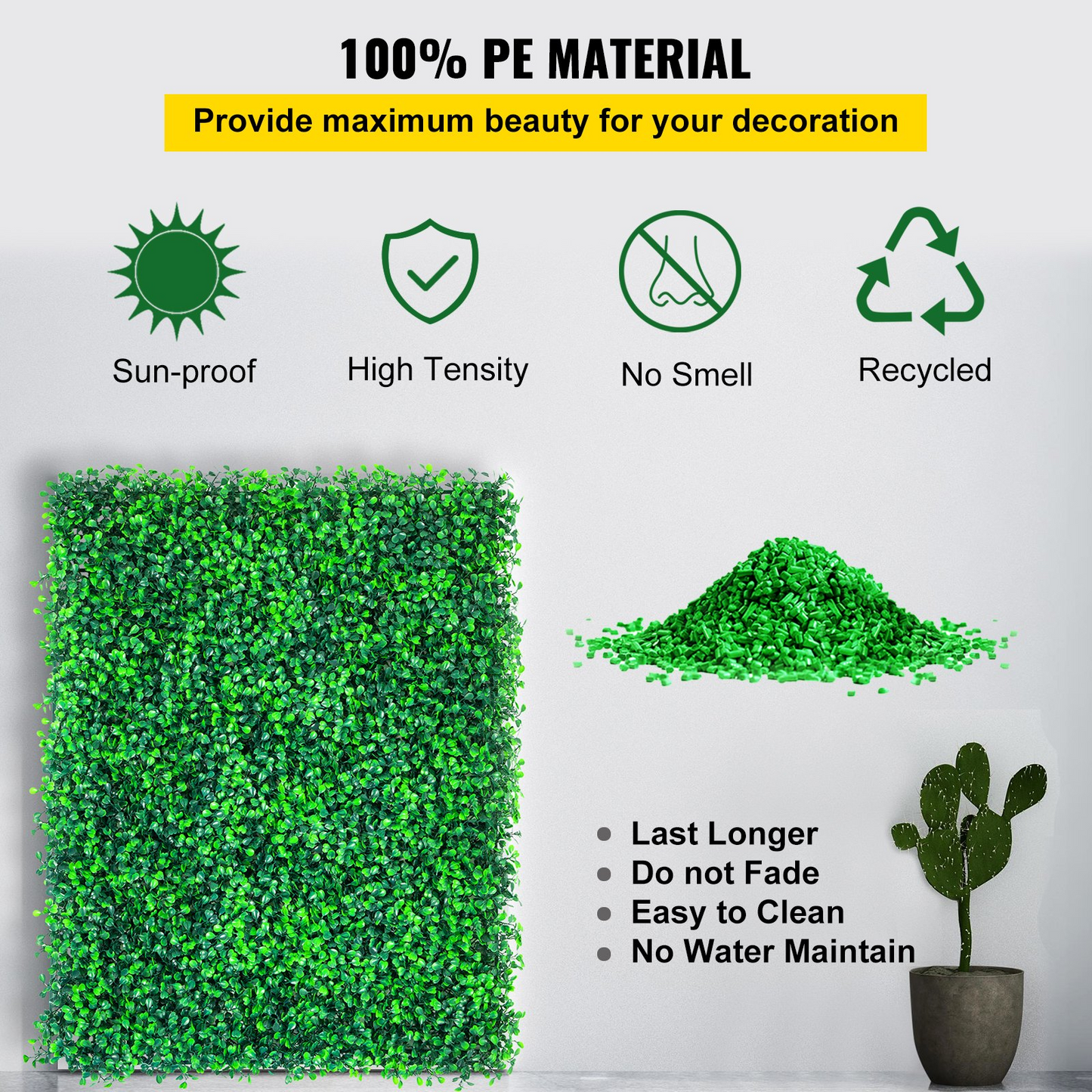 VEVOR Artificial Boxwood Panels, 16 PCS 20"x20" Boxwood Hedge Wall Panels, PE Artificial Grass Backdrop Wall 1.6", Privacy Hedge Screen for Decoration of Outdoor, Indoor, Garden, Fence, and Backyard - Navarrete Furniture