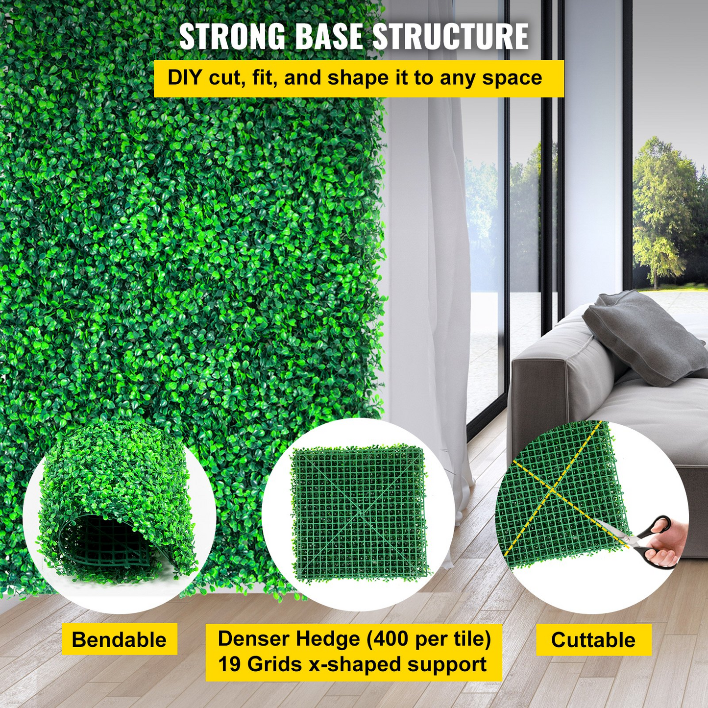 VEVOR Artificial Boxwood Panels, 16 PCS 20"x20" Boxwood Hedge Wall Panels, PE Artificial Grass Backdrop Wall 1.6", Privacy Hedge Screen for Decoration of Outdoor, Indoor, Garden, Fence, and Backyard - Navarrete Furniture