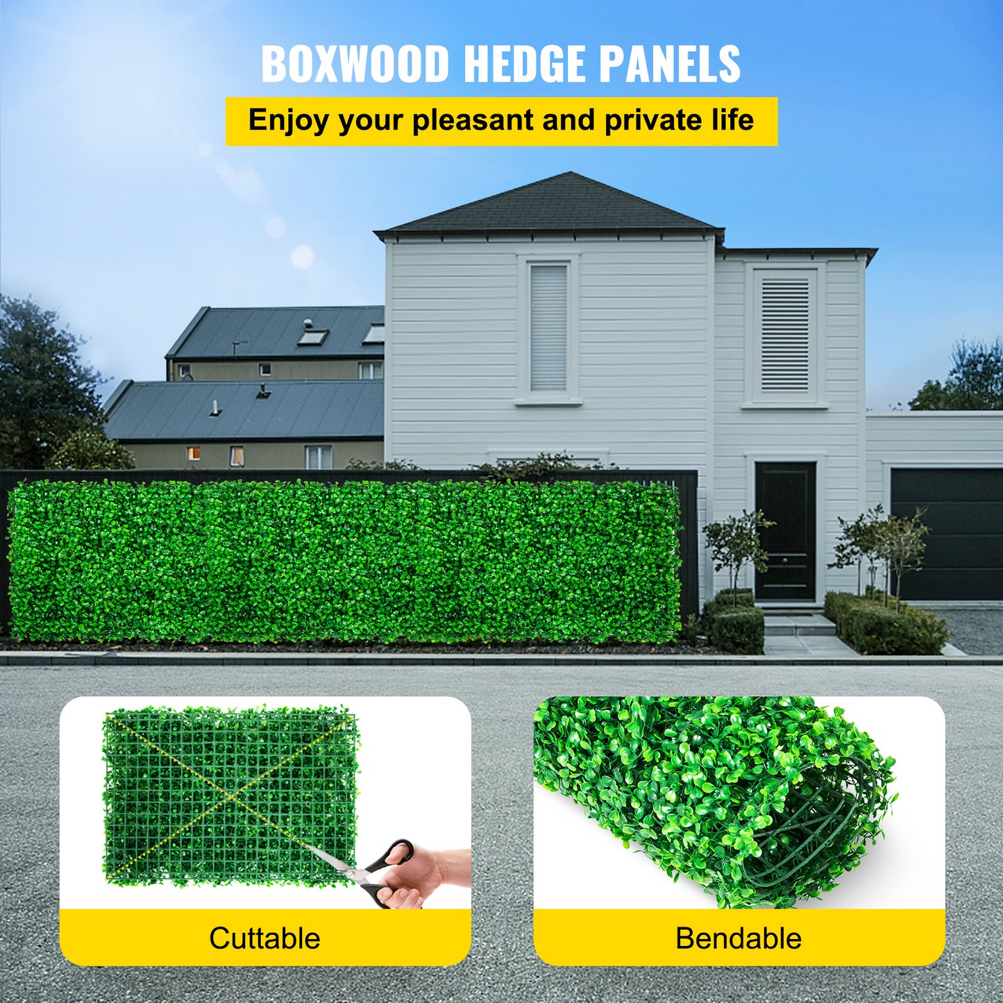 VEVOR Artificial Boxwood Panel UV 4pcs Boxwood Hedge Wall Panels Artificial Grass Backdrop Wall 24X16" 4 cm Green Grass Wall Fake Hedge for Decor Privacy Fence Indoor Outdoor Garden Backyard - Navarrete Furniture