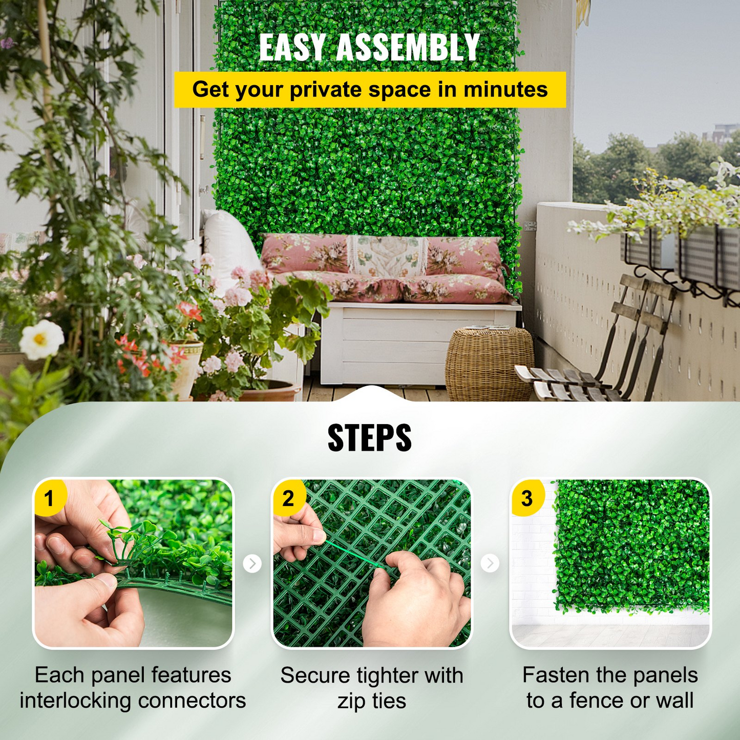 VEVOR Artificial Boxwood Panel UV 4pcs Boxwood Hedge Wall Panels Artificial Grass Backdrop Wall 24X16" 4 cm Green Grass Wall Fake Hedge for Decor Privacy Fence Indoor Outdoor Garden Backyard - Navarrete Furniture
