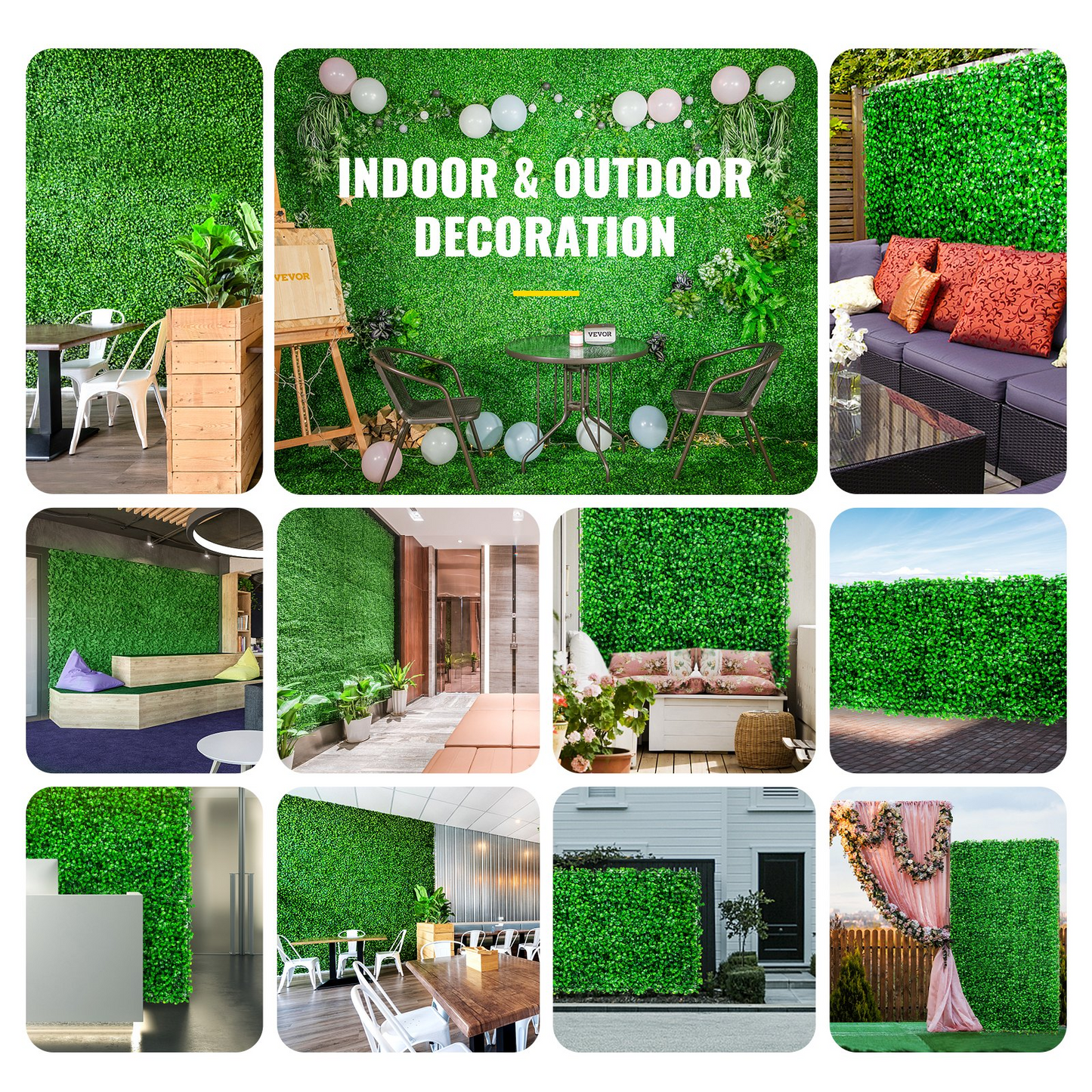 VEVOR Artificial Boxwood Panel UV 4pcs Boxwood Hedge Wall Panels Artificial Grass Backdrop Wall 24X16" 4 cm Green Grass Wall Fake Hedge for Decor Privacy Fence Indoor Outdoor Garden Backyard - Navarrete Furniture
