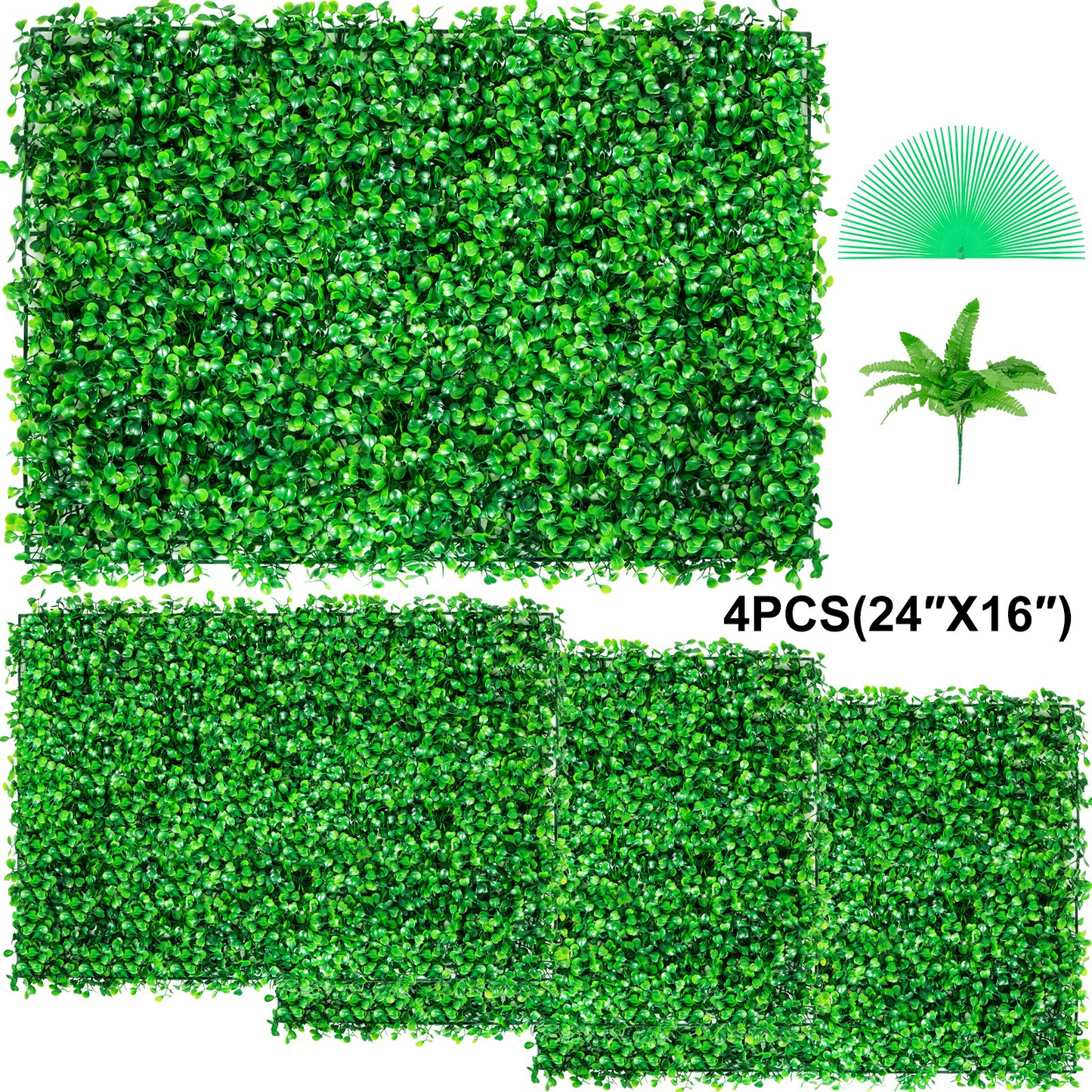 VEVOR Artificial Boxwood Panel UV 4pcs Boxwood Hedge Wall Panels Artificial Grass Backdrop Wall 24X16" 4 cm Green Grass Wall Fake Hedge for Decor Privacy Fence Indoor Outdoor Garden Backyard - Navarrete Furniture