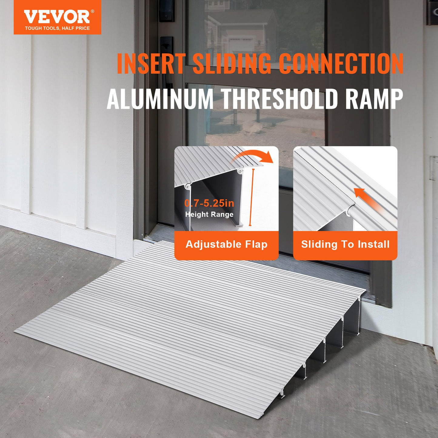 VEVOR Door Threshold Ramp, 5" Rise, 800 lbs Load Capacity, Door Ramp for Wheelchairs, Aluminum Threshold Ramp for Doorways, Adjustable Modular Threshold Ramp for Wheelchairs, Scooters, Power Chairs - Navarrete Furniture