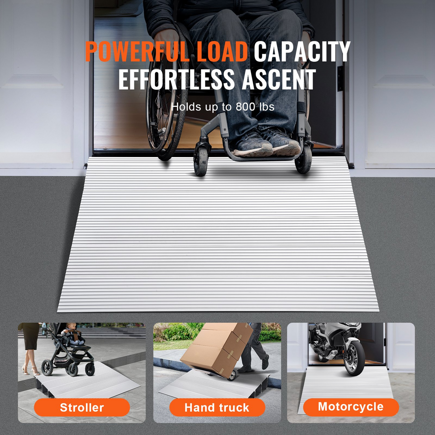 VEVOR Door Threshold Ramp, 5" Rise, 800 lbs Load Capacity, Door Ramp for Wheelchairs, Aluminum Threshold Ramp for Doorways, Adjustable Modular Threshold Ramp for Wheelchairs, Scooters, Power Chairs - Navarrete Furniture