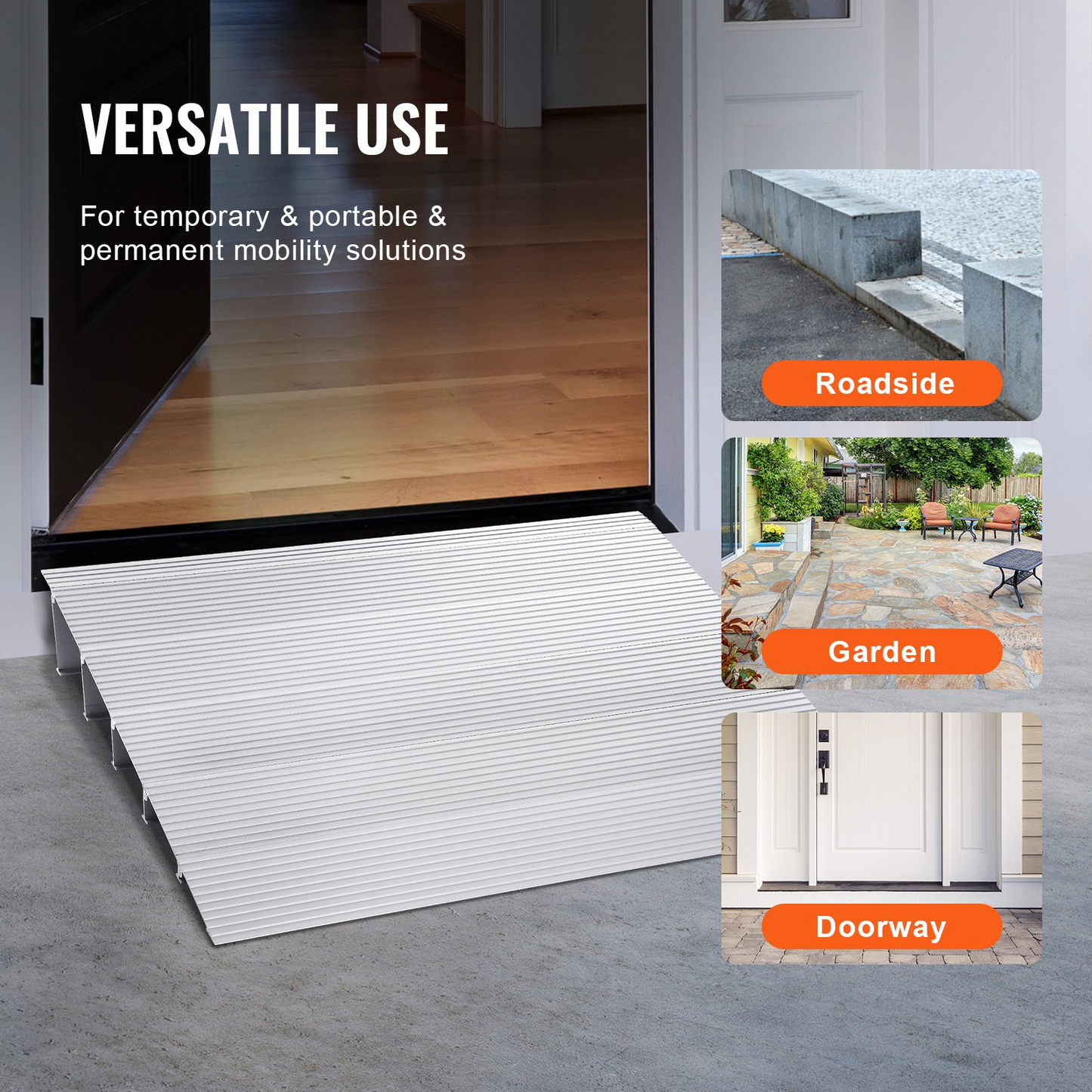 VEVOR Door Threshold Ramp, 5" Rise, 800 lbs Load Capacity, Door Ramp for Wheelchairs, Aluminum Threshold Ramp for Doorways, Adjustable Modular Threshold Ramp for Wheelchairs, Scooters, Power Chairs - Navarrete Furniture