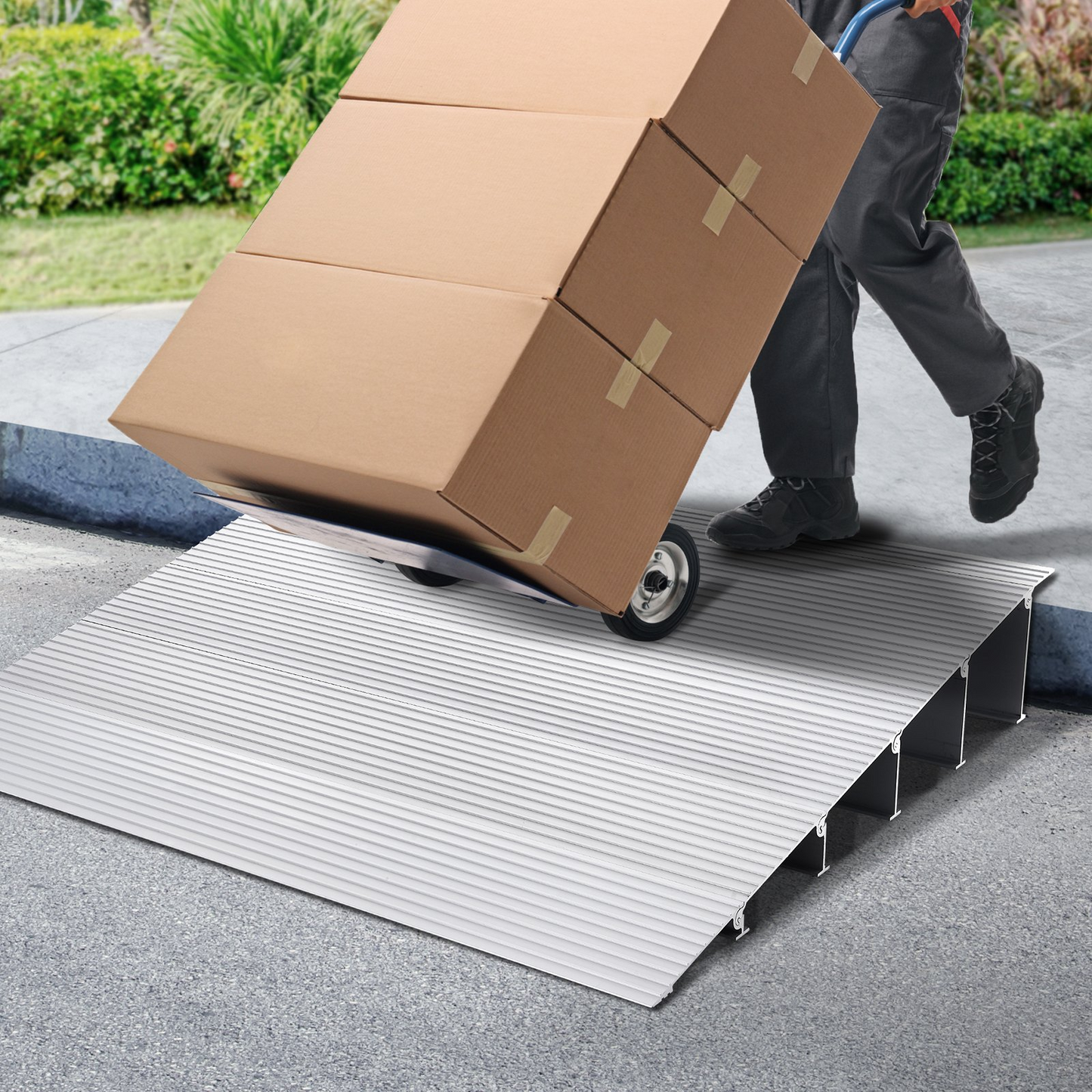VEVOR Door Threshold Ramp, 5" Rise, 800 lbs Load Capacity, Door Ramp for Wheelchairs, Aluminum Threshold Ramp for Doorways, Adjustable Modular Threshold Ramp for Wheelchairs, Scooters, Power Chairs - Navarrete Furniture