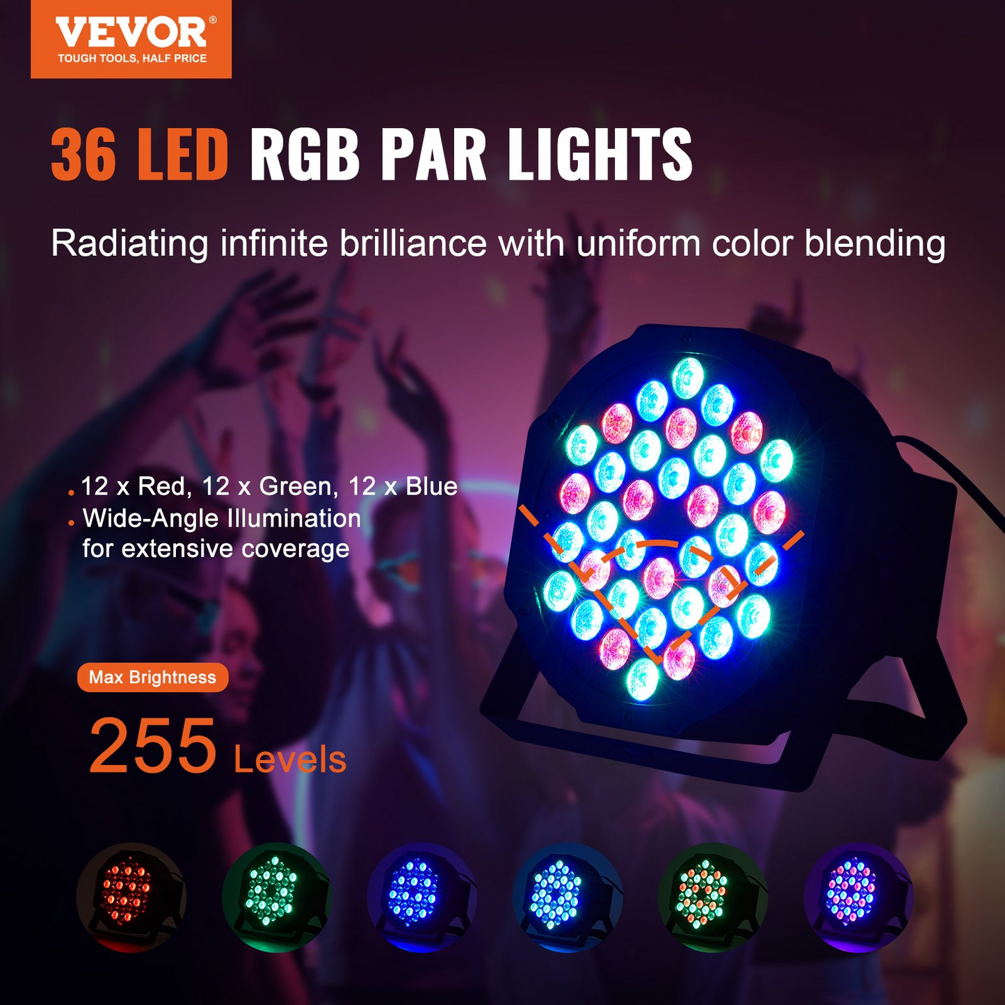 VEVOR 36LED RGB Stage Light PAR Light 7-Mode DMX Beam Disco Light Indoor 4-Pack - Navarrete Furniture