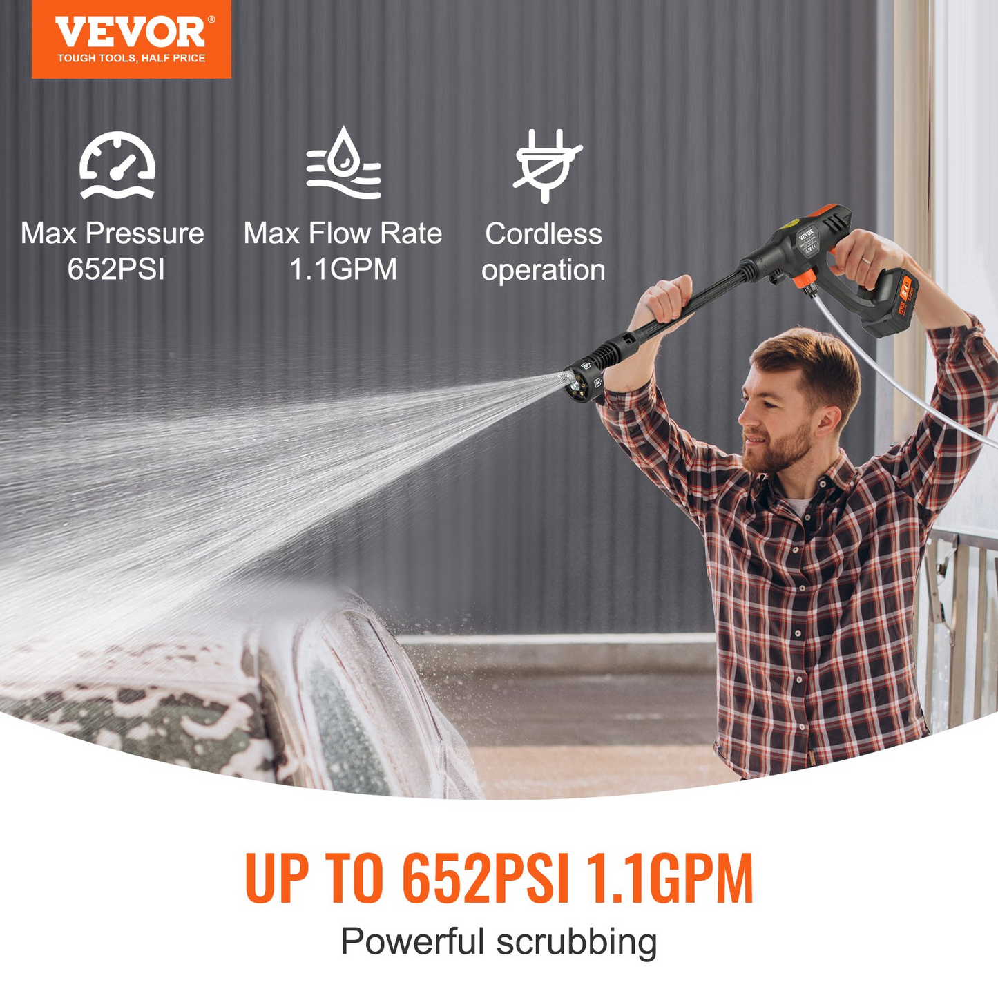 VEVOR 652-PSI Cordless Pressure Washer Gun, 1.1 GPM, Handheld Power Cleaner - Navarrete Furniture