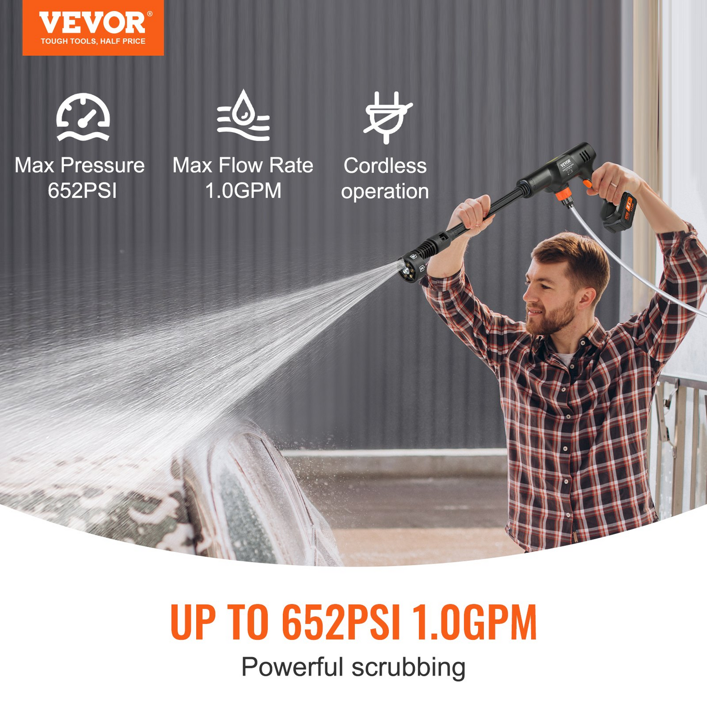 VEVOR Cordless Pressure Washer – 652-PSI, Portable Power Cleaner with 6-in-1 Nozzle - Navarrete Furniture
