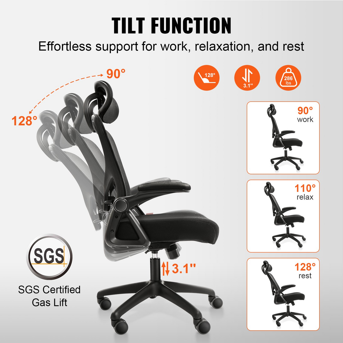 VEVOR Office Chair with Adjustable Lumbar Support, High Back Ergonomic Desk Chair with Adjustable Headrest, Ergonomic Office Chair Backrest with 2D Armrest, Computer Chair for Home, Office - Navarrete Furniture