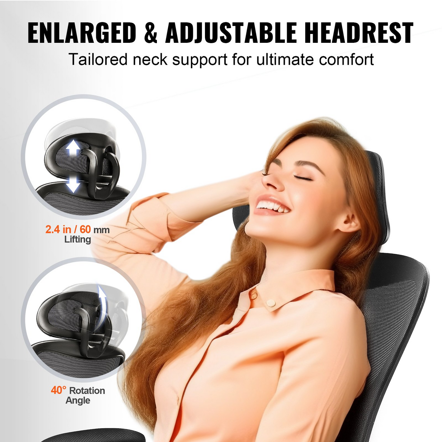 VEVOR Office Chair with Adjustable Lumbar Support, High Back Ergonomic Desk Chair with Adjustable Headrest, Ergonomic Office Chair Backrest with 2D Armrest, Computer Chair for Home, Office - Navarrete Furniture