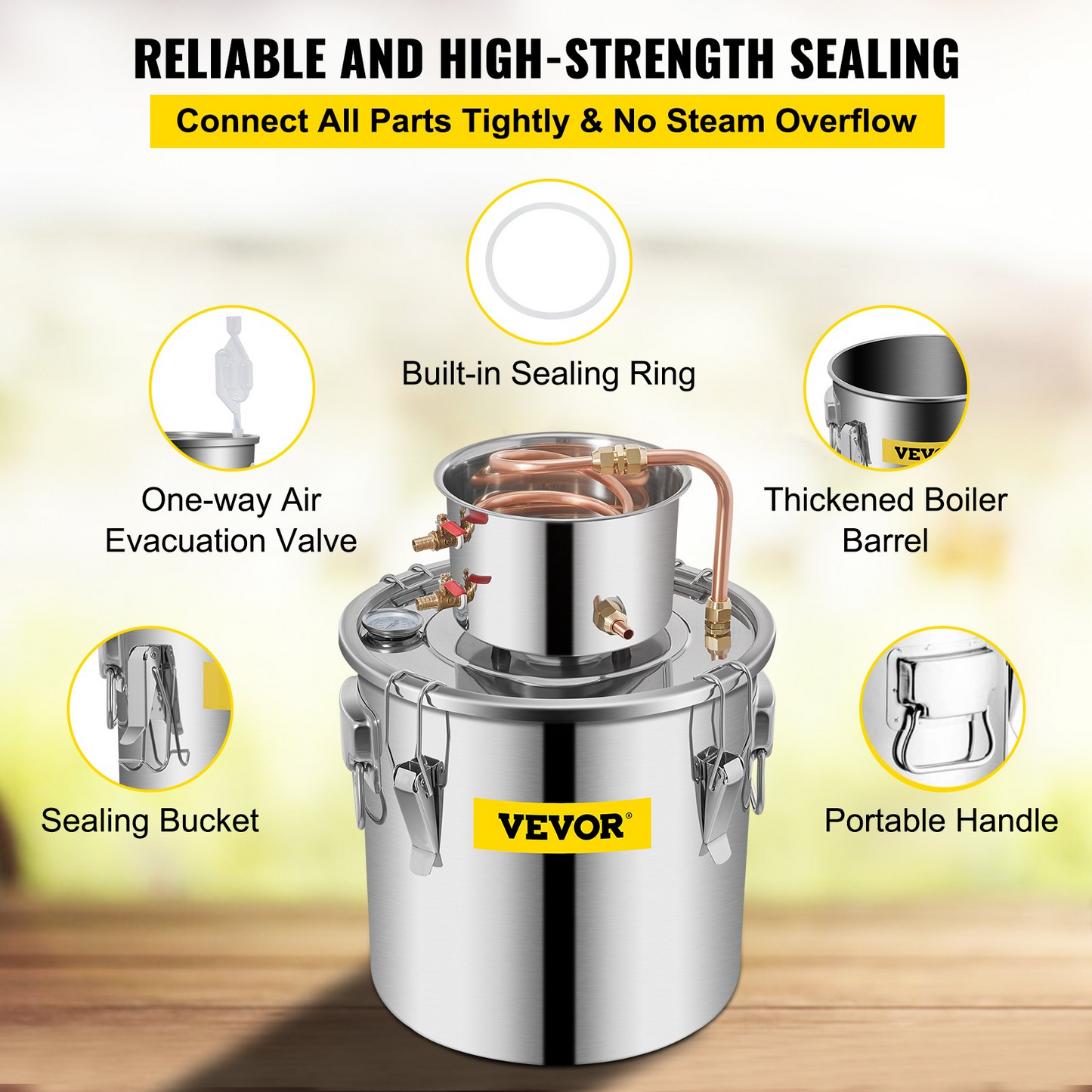 VEVOR Alcohol Still 8Gal 30L Stainless Steel Water Alcohol Distiller Copper Tube Home Brewing Kit Build-in Thermometer for DIY Whisky Wine Brandy - Navarrete Furniture