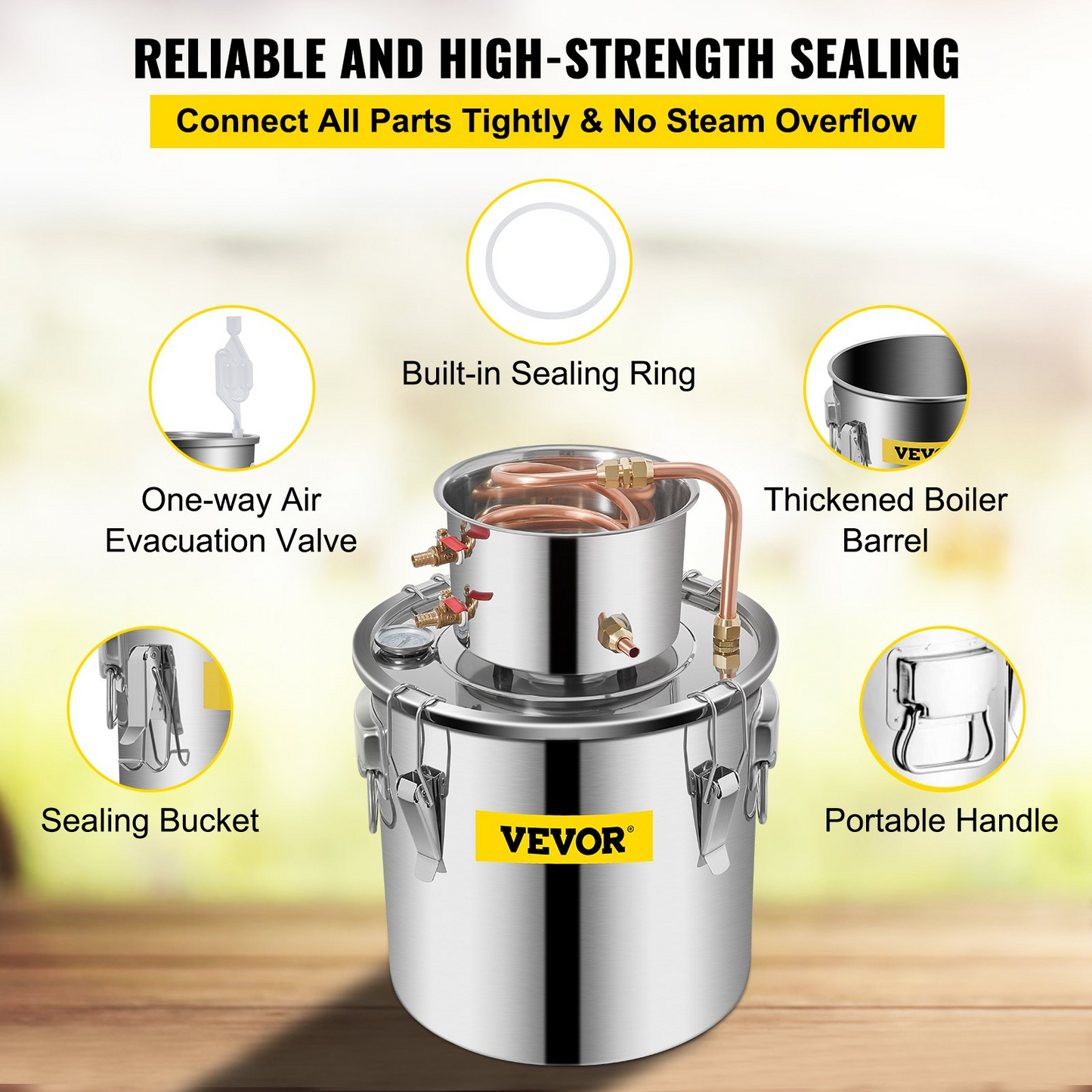 VEVOR Alcohol Still 5 Gal 21L Stainless Steel Water Alcohol Distiller Copper Tube Home Brewing Kit Build-in Thermometer for DIY Whisky Wine Brandy - Navarrete Furniture
