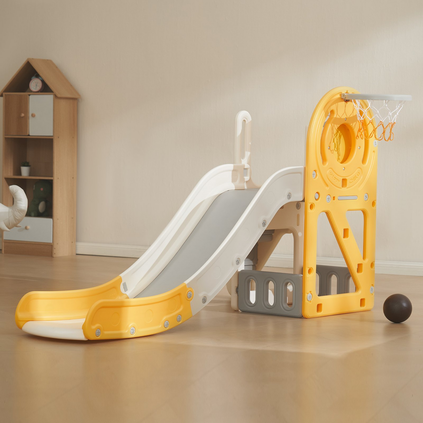 VEVOR Toddler Slide, Kid Slide for Toddlers Age 1-3 w/Climbable Ladders & Basketball Hoop & Storage Space, Indoor Outdoor Slide Playset for Kids Within 110lbs, Toddler Playground w/Raised Handrail - Navarrete Furniture