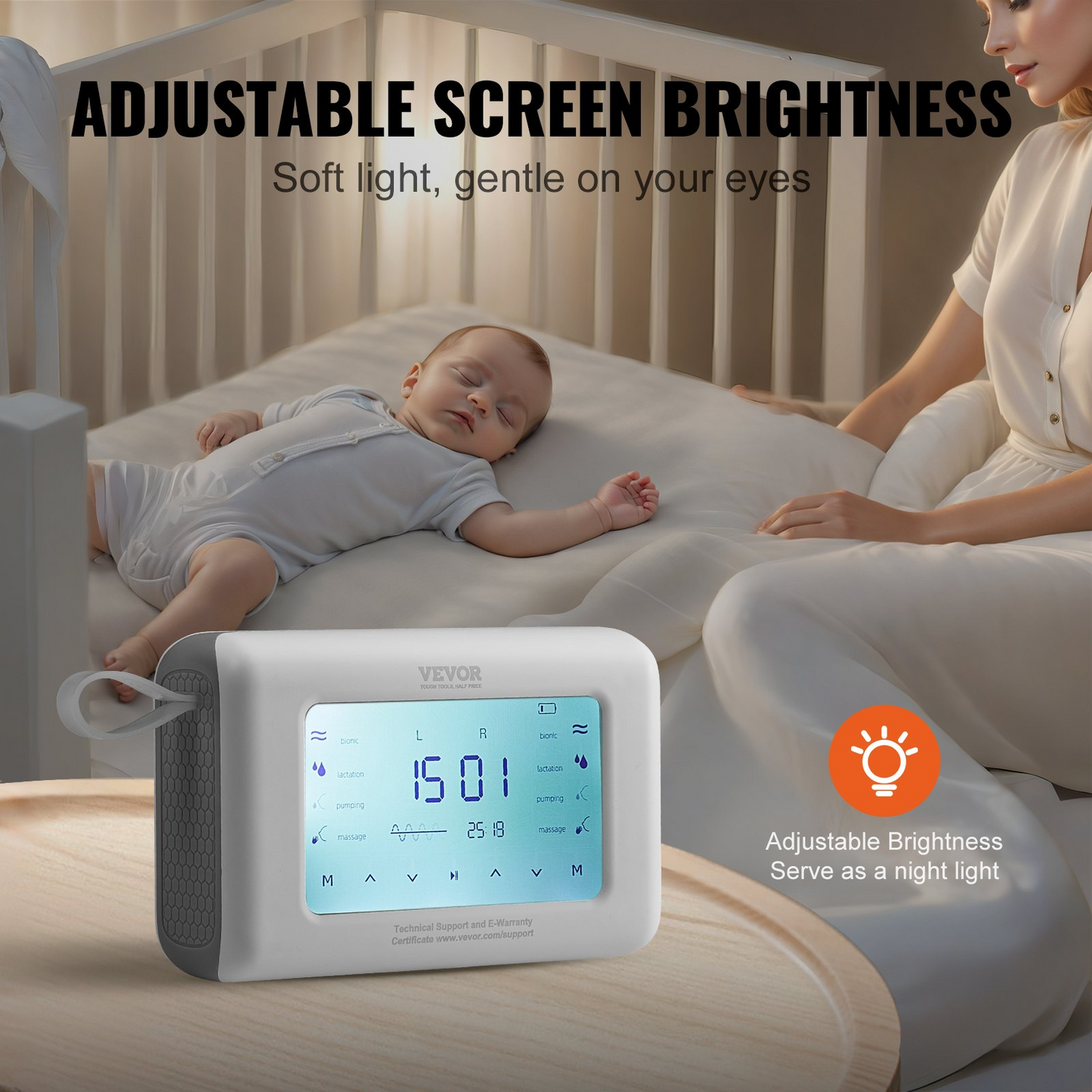 VEVOR Breast Pump, Single/Double Adjustable Electric Breast Pumps, 4 Modes & 9/15 Levels, Reciprocating Piston Pumps, 4000mAH Anti-Backflow Breastfeeding Pump with 300mmHg High Suction, 18/22mm Flange - Navarrete Furniture