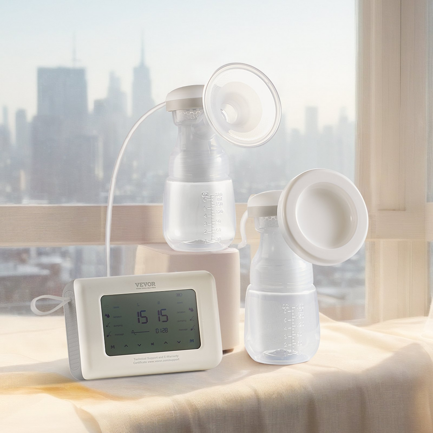 VEVOR Breast Pump, Single/Double Adjustable Electric Breast Pumps, 4 Modes & 9/15 Levels, Reciprocating Piston Pumps, 4000mAH Anti-Backflow Breastfeeding Pump with 300mmHg High Suction, 18/22mm Flange - Navarrete Furniture