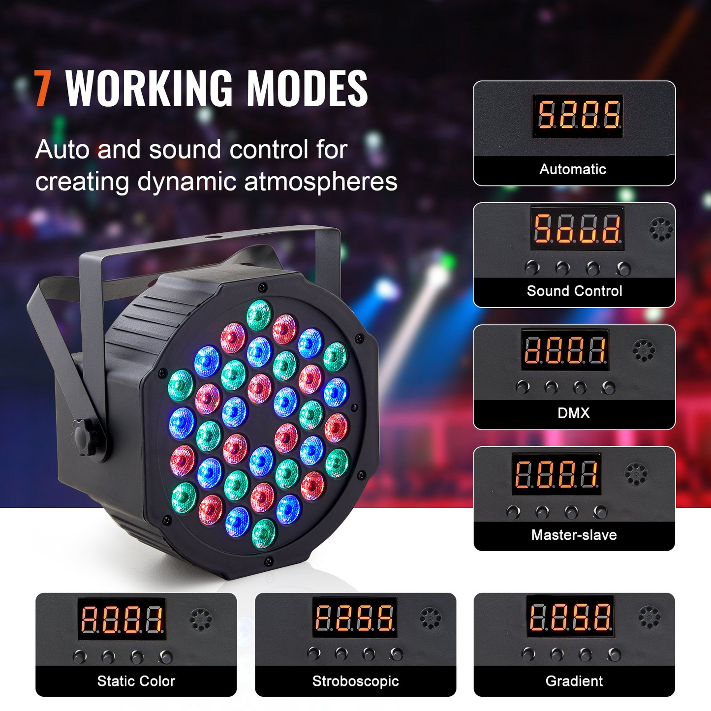 VEVOR 36LED RGB Stage Light PAR Light 7-Mode DMX Beam Disco Light Indoor 4-Pack - Navarrete Furniture