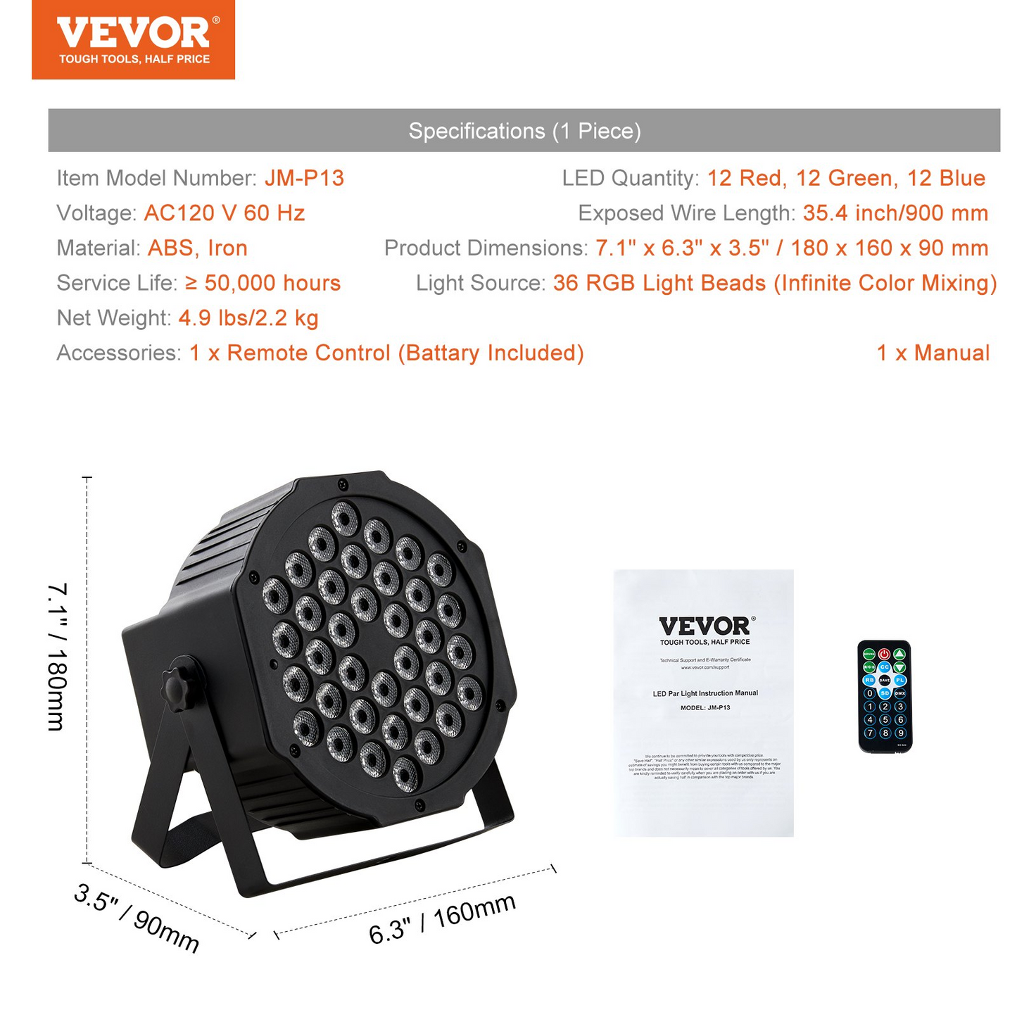 VEVOR 36LED RGB Stage Light PAR Light 7-Mode DMX Beam Disco Light Indoor 4-Pack - Navarrete Furniture