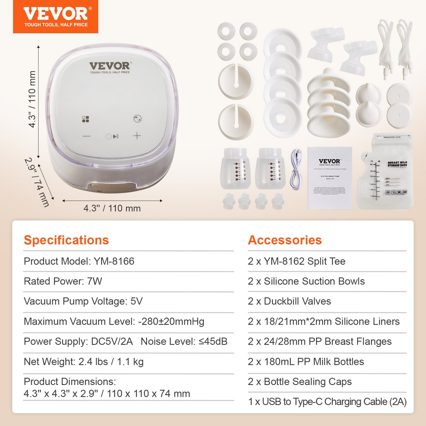 VEVOR Wearable Electric Breast Pump – Hands-Free, 4 Modes, Ultra-Quiet