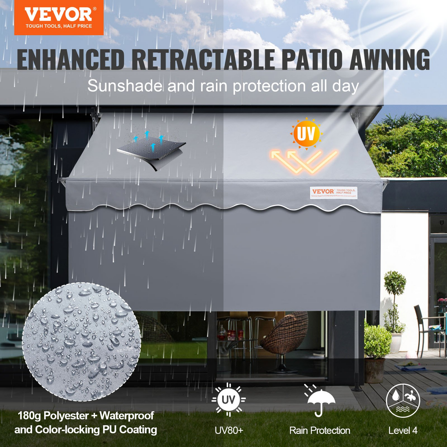 VEVOR 78" Manual Retractable Awning with 39" Sun Shade Curtain - Navarrete Furniture