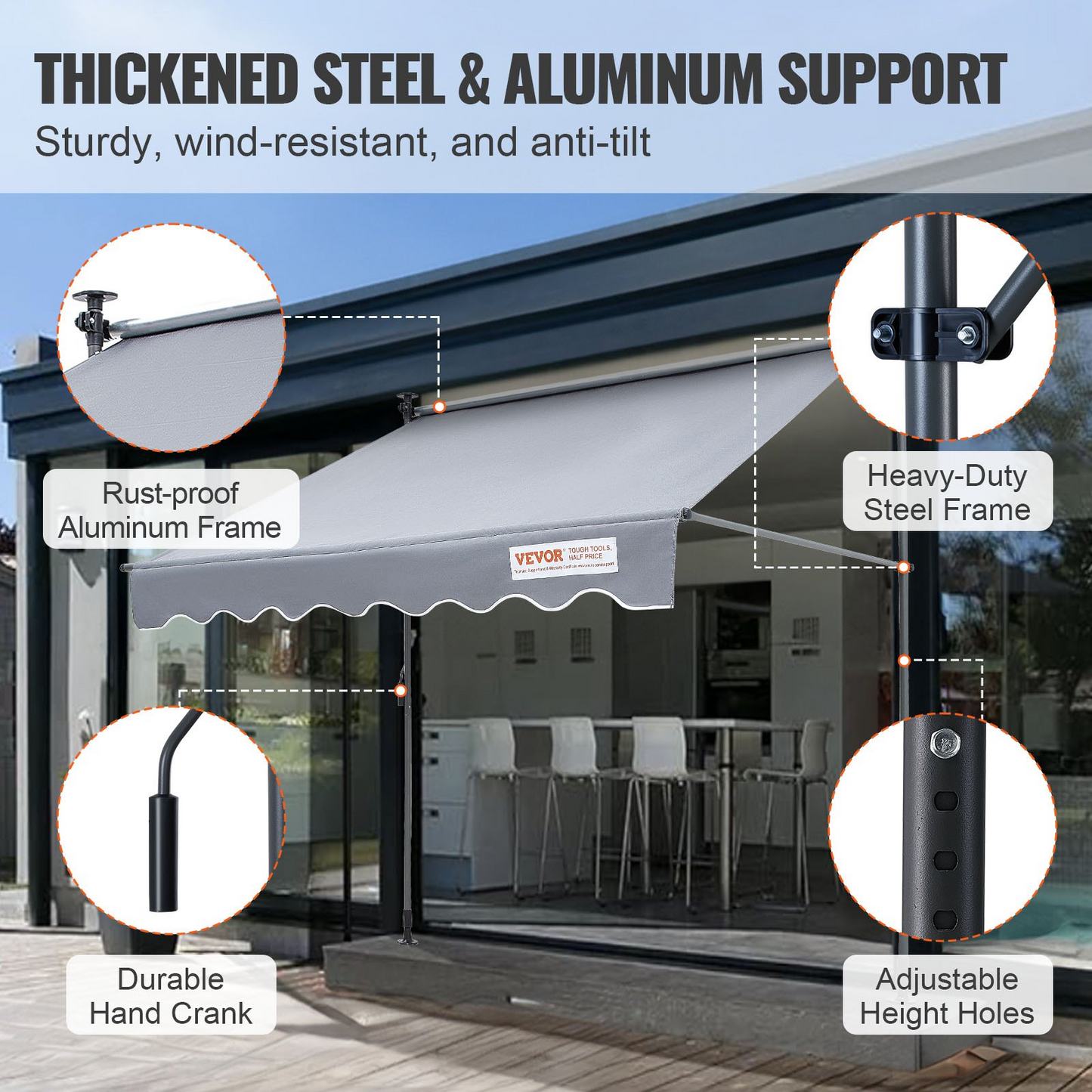 VEVOR 78" Manual Retractable Awning with 39" Sun Shade Curtain - Navarrete Furniture