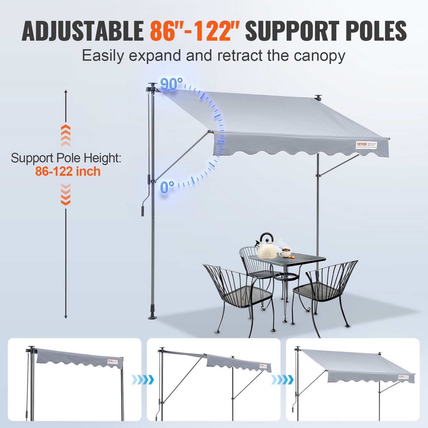 VEVOR 78" Manual Retractable Awning with 39" Sun Shade Curtain - Navarrete Furniture