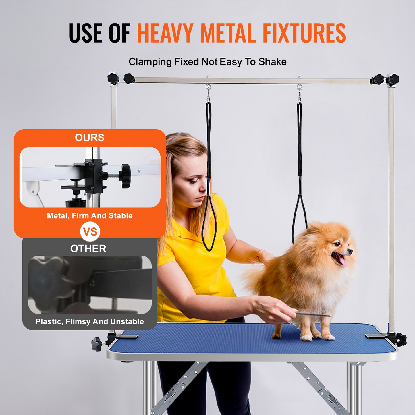 VEVOR Pet Grooming Table Two Arms with Clamp, 36''x24'' Dog Grooming Station, Foldable Pets Grooming Stand for Medium and Small Dogs, Free No Sit Haunch Holder with Grooming Loop, Bearing 330lbs - Navarrete Furniture