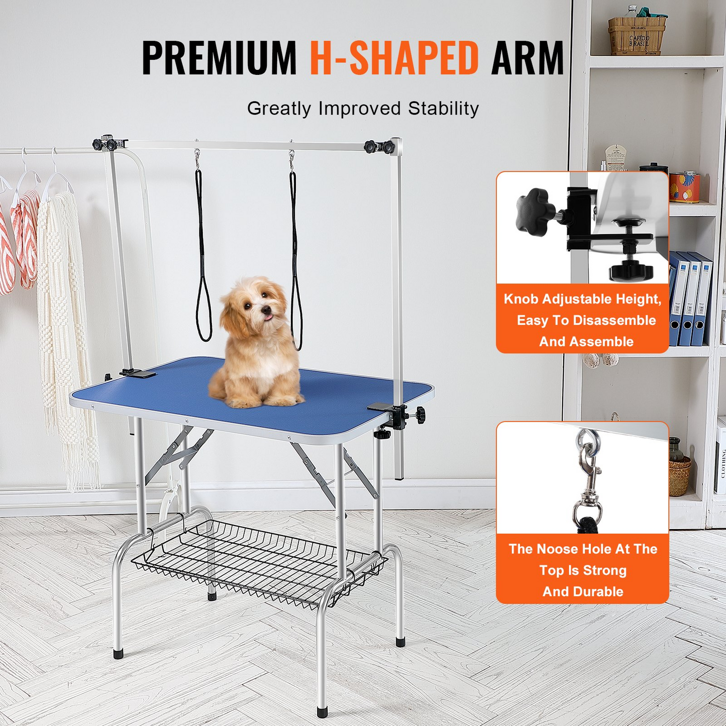 VEVOR Pet Grooming Table Two Arms with Clamp, 36''x24'' Dog Grooming Station, Foldable Pets Grooming Stand for Medium and Small Dogs, Free No Sit Haunch Holder with Grooming Loop, Bearing 330lbs - Navarrete Furniture