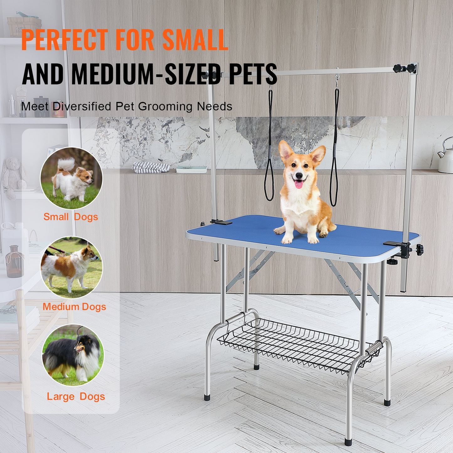 VEVOR Pet Grooming Table Two Arms with Clamp, 36''x24'' Dog Grooming Station, Foldable Pets Grooming Stand for Medium and Small Dogs, Free No Sit Haunch Holder with Grooming Loop, Bearing 330lbs - Navarrete Furniture