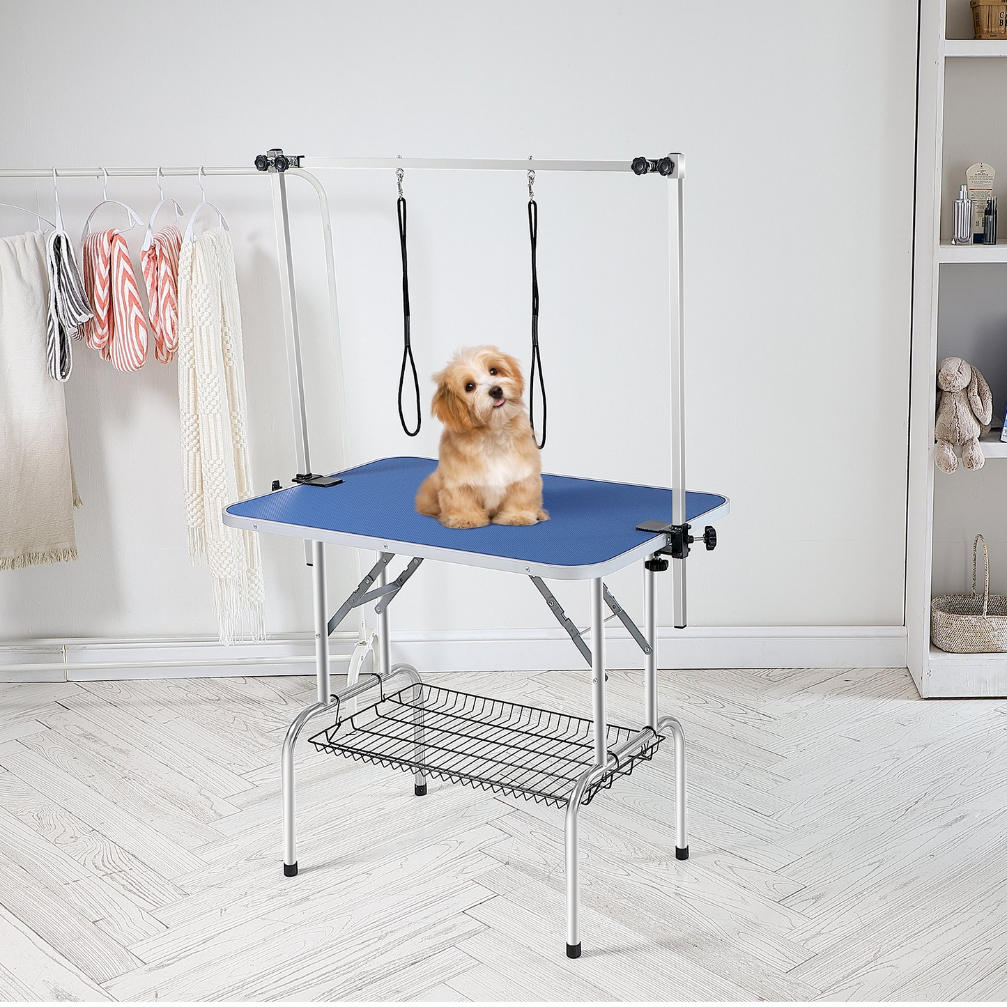 VEVOR Pet Grooming Table Two Arms with Clamp, 36''x24'' Dog Grooming Station, Foldable Pets Grooming Stand for Medium and Small Dogs, Free No Sit Haunch Holder with Grooming Loop, Bearing 330lbs - Navarrete Furniture