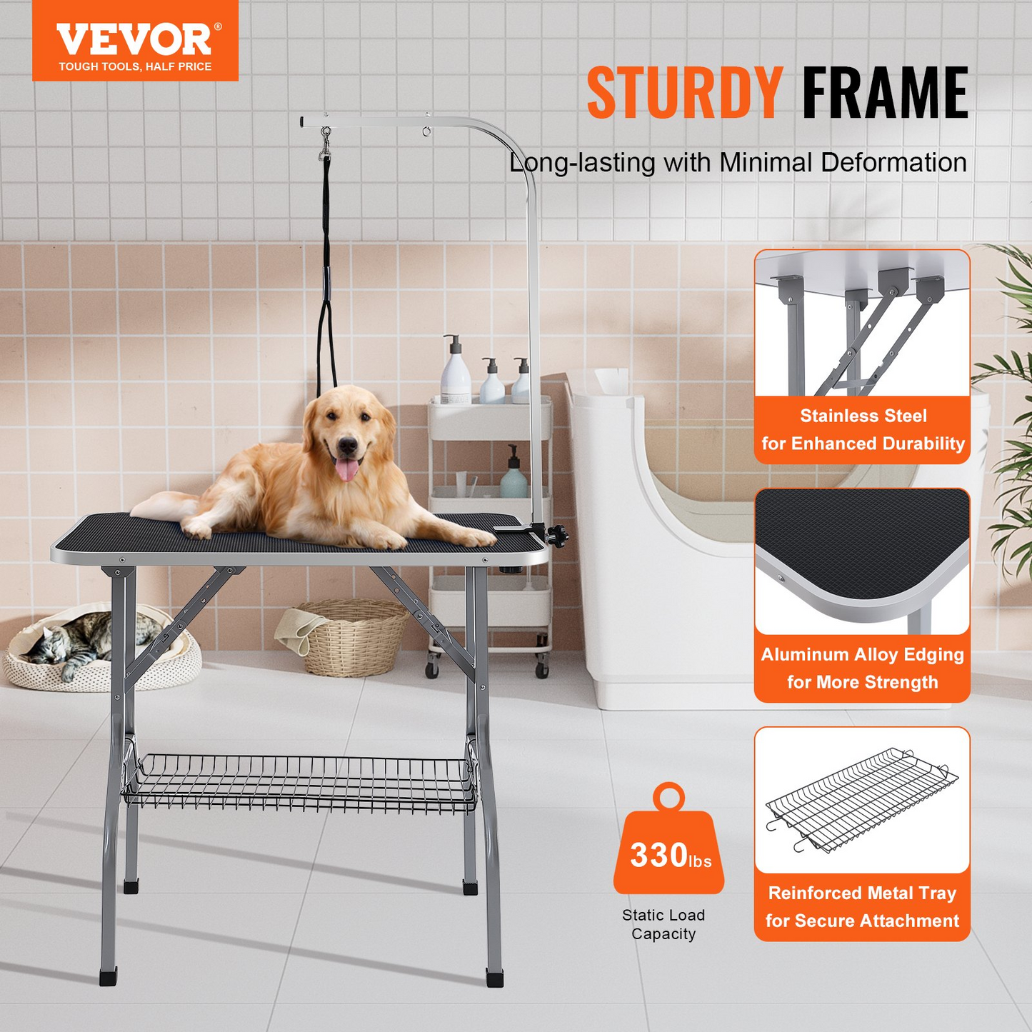 VEVOR Pet Grooming Table Arm with Clamp, 36''x24'' Dog Grooming Station, Foldable Pets Grooming Stand for Medium and Small Dogs, Free No Sit Haunch Holder with Grooming Loop, Bearing 330lbs - Navarrete Furniture