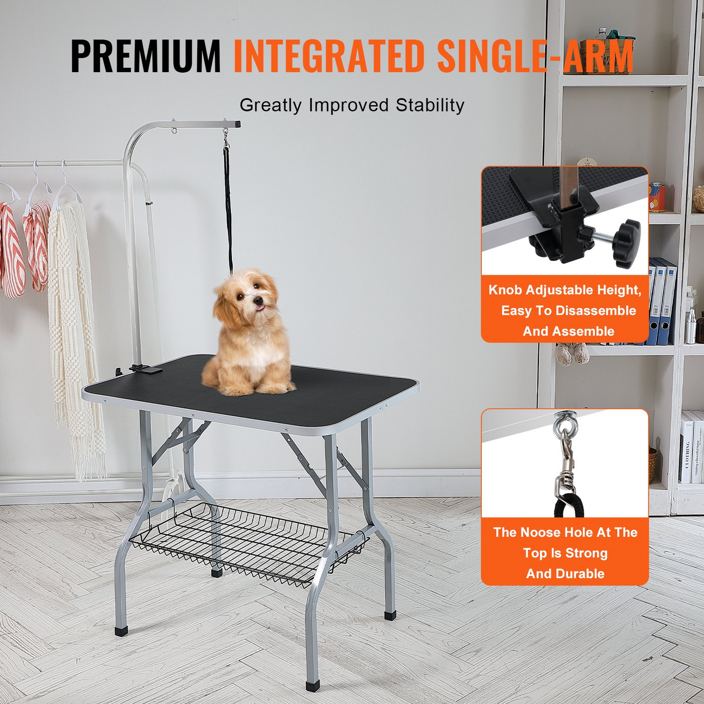 VEVOR Pet Grooming Table Arm with Clamp, 36''x24'' Dog Grooming Station, Foldable Pets Grooming Stand for Medium and Small Dogs, Free No Sit Haunch Holder with Grooming Loop, Bearing 330lbs - Navarrete Furniture