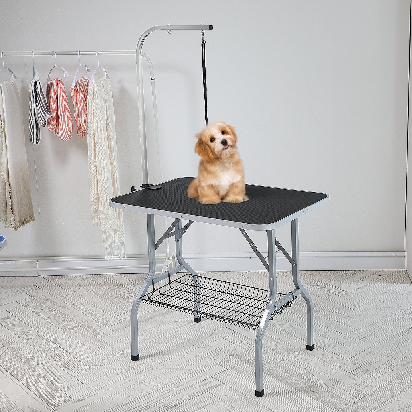 VEVOR Pet Grooming Table Arm with Clamp, 36''x24'' Dog Grooming Station, Foldable Pets Grooming Stand for Medium and Small Dogs, Free No Sit Haunch Holder with Grooming Loop, Bearing 330lbs - Navarrete Furniture