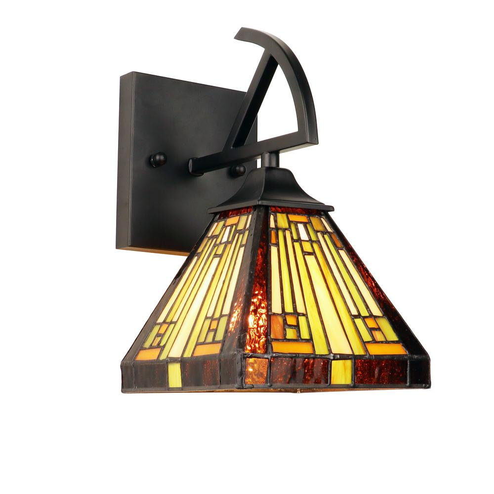 INNES Mission-Style Wall Sconce - Blackish Bronze Finish, Stained Glass Shade - Navarrete Furniture