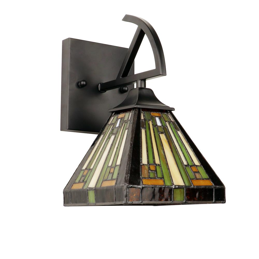 INNES Mission-Style Wall Sconce - Blackish Bronze Finish, Stained Glass Shade - Navarrete Furniture
