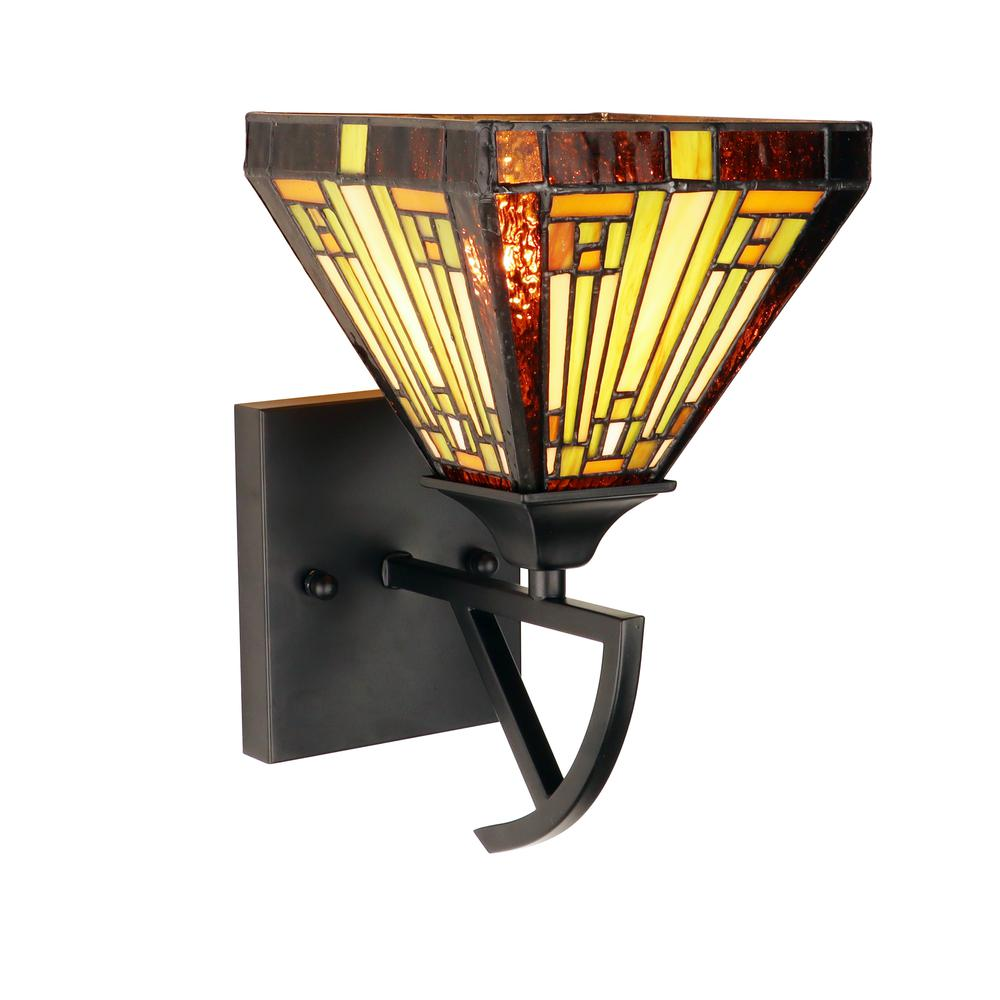 INNES Mission-Style Wall Sconce - Blackish Bronze Finish, Stained Glass Shade - Navarrete Furniture