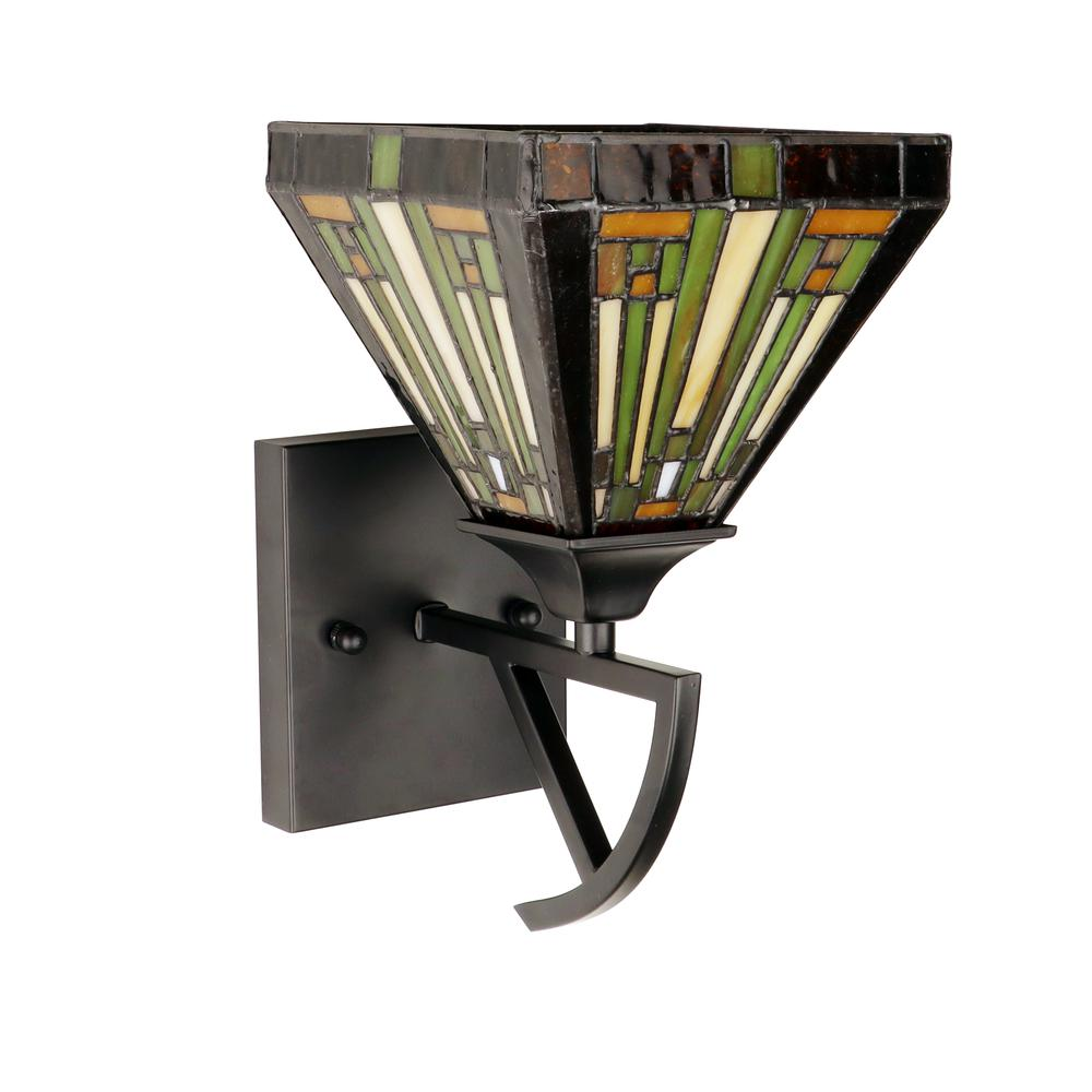 INNES Mission-Style Wall Sconce - Blackish Bronze Finish, Stained Glass Shade - Navarrete Furniture