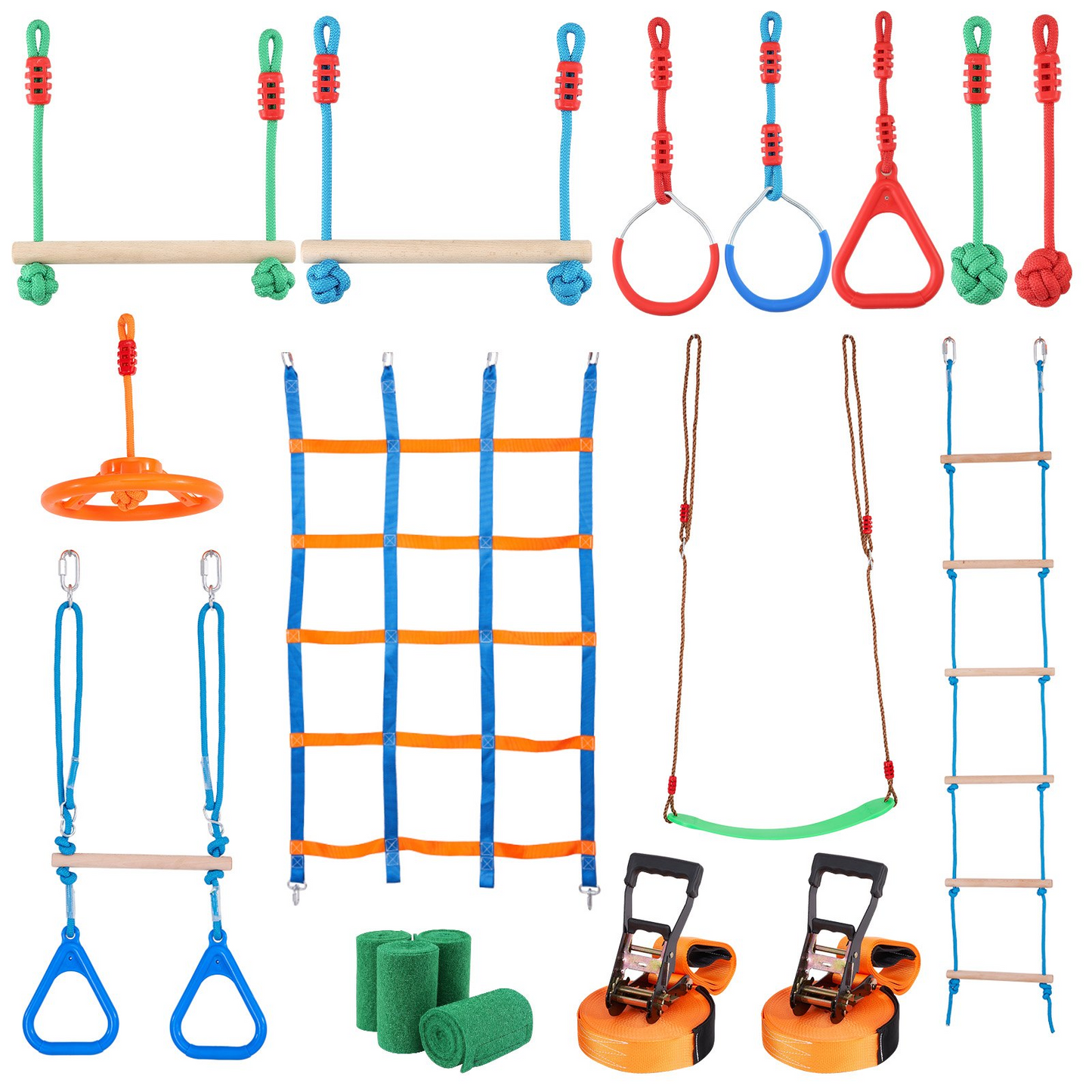 VEVOR Ninja Warrior Obstacle Course – 2x65ft Slacklines with 12 Obstacles - Navarrete Furniture